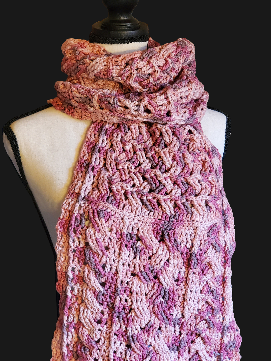 pink crochet scarf handmade chunky textured scarf soft cozy crochet wrap boho winter scarf marled pink yarn thick crochet scarf