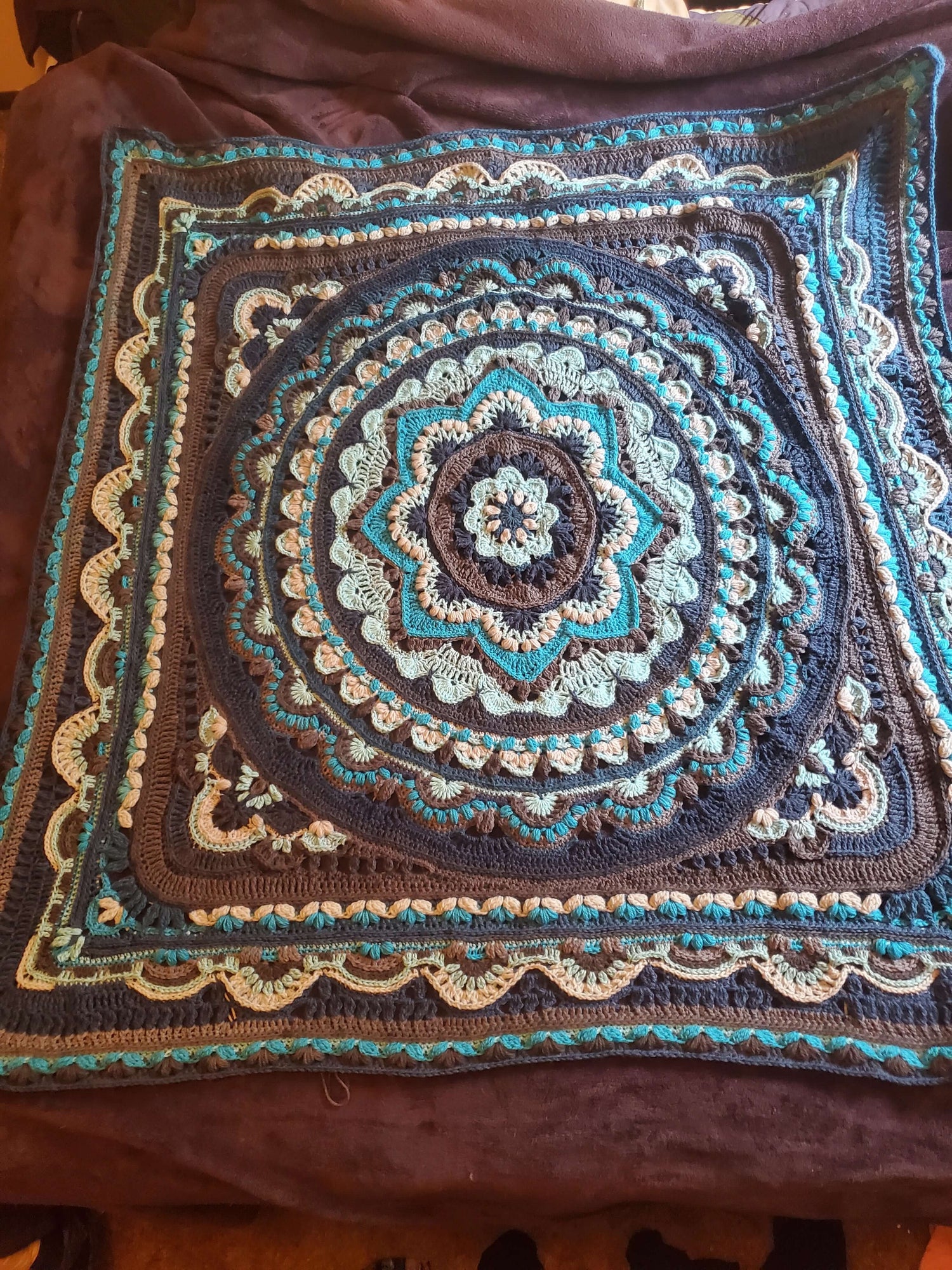 Crochet mandala blanket, handmade afghan, boho crochet throw blanket with intricate design