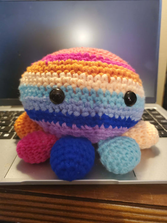 Handmade Crocheted Rainbow Octopus Toy with Hidden Compartment