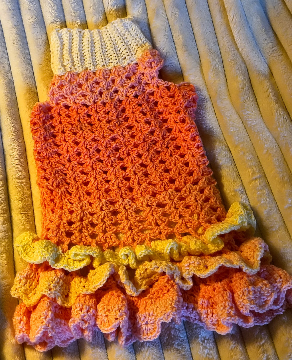 Crochet Dog Sweater Dress with Ruffles – Handmade Small Dog Outfit, Cute Puppy Clothing, Soft Pet Sweater, One of a Kind