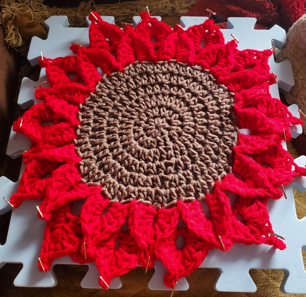 Crocheted Poinsettia Placemat Candleholder - Christmas Decor