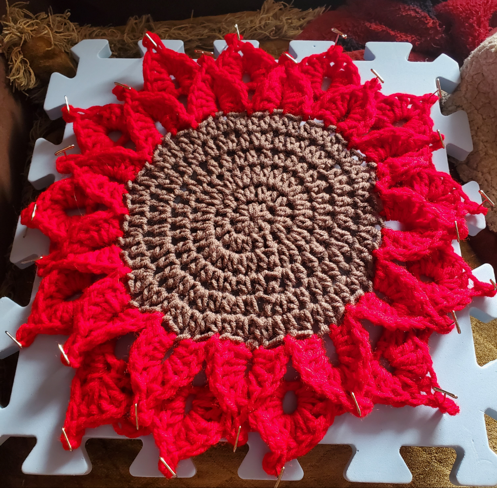 Crocheted Poinsettia Placemat Candleholder - Christmas Decor