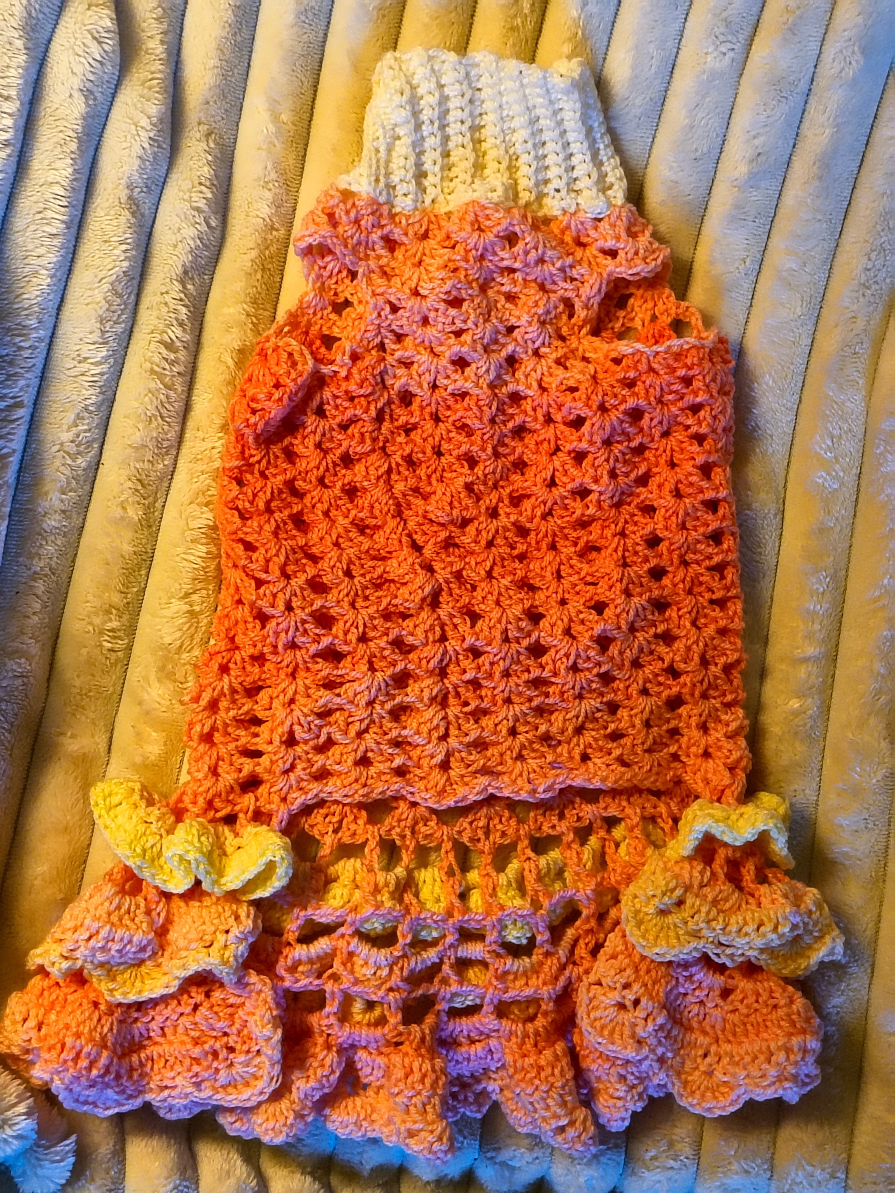Crochet Dog Sweater Dress with Ruffles – Handmade Small Dog Outfit, Cute Puppy Clothing, Soft Pet Sweater, One of a Kind