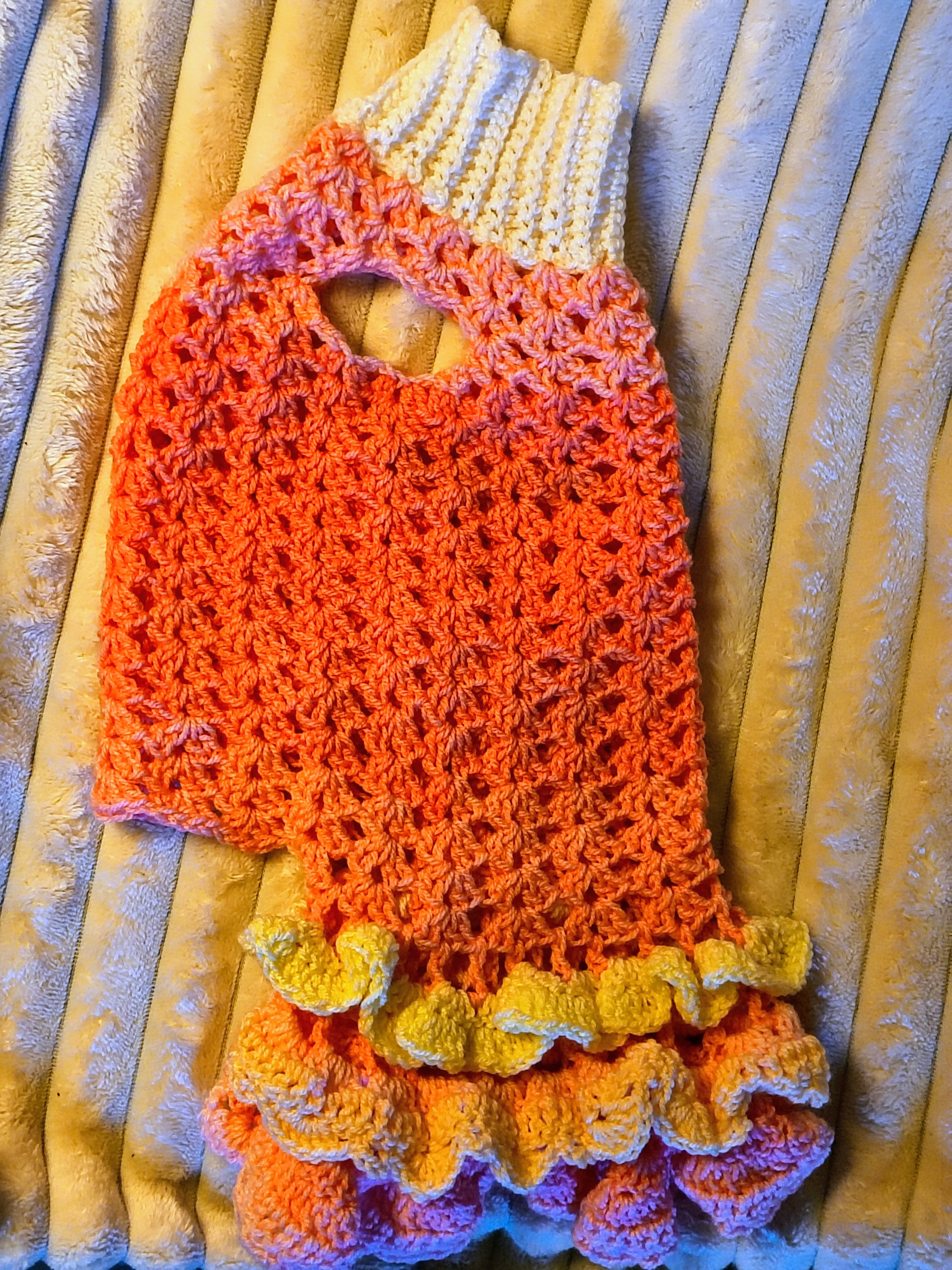 Crochet Dog Sweater Dress with Ruffles – Handmade Small Dog Outfit, Cute Puppy Clothing, Soft Pet Sweater, One of a Kind