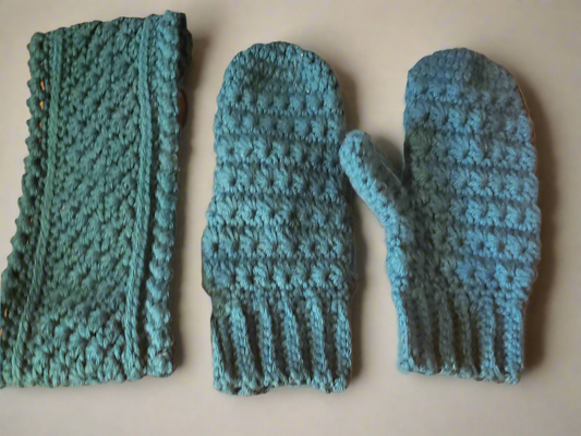 Teal Mittens and earwarmer set for winter style.