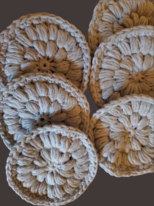 Crochet face scrubbies set of 6, reusable cotton facial rounds, handmade skincare pads