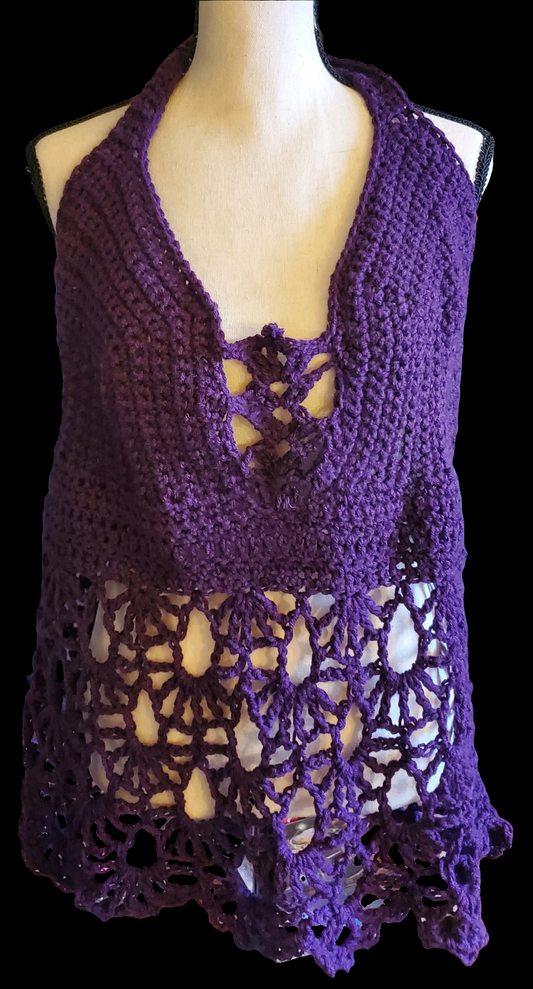 Asteria top, purple crochet halter style.