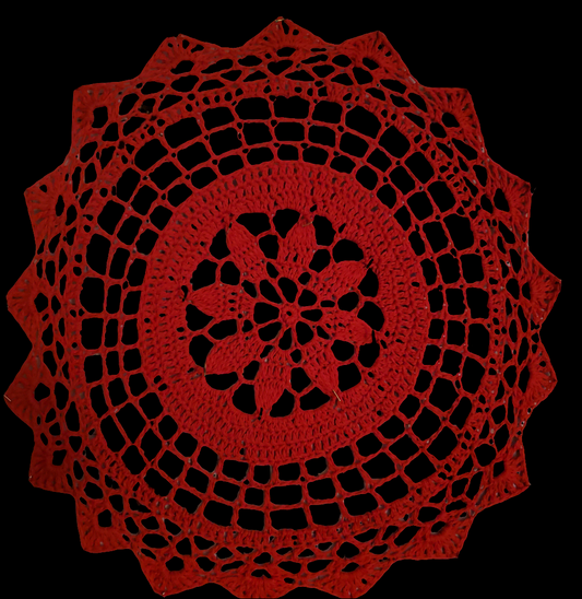 Red crochet lace doily, Christmas table centerpiece, handmade holiday home decor