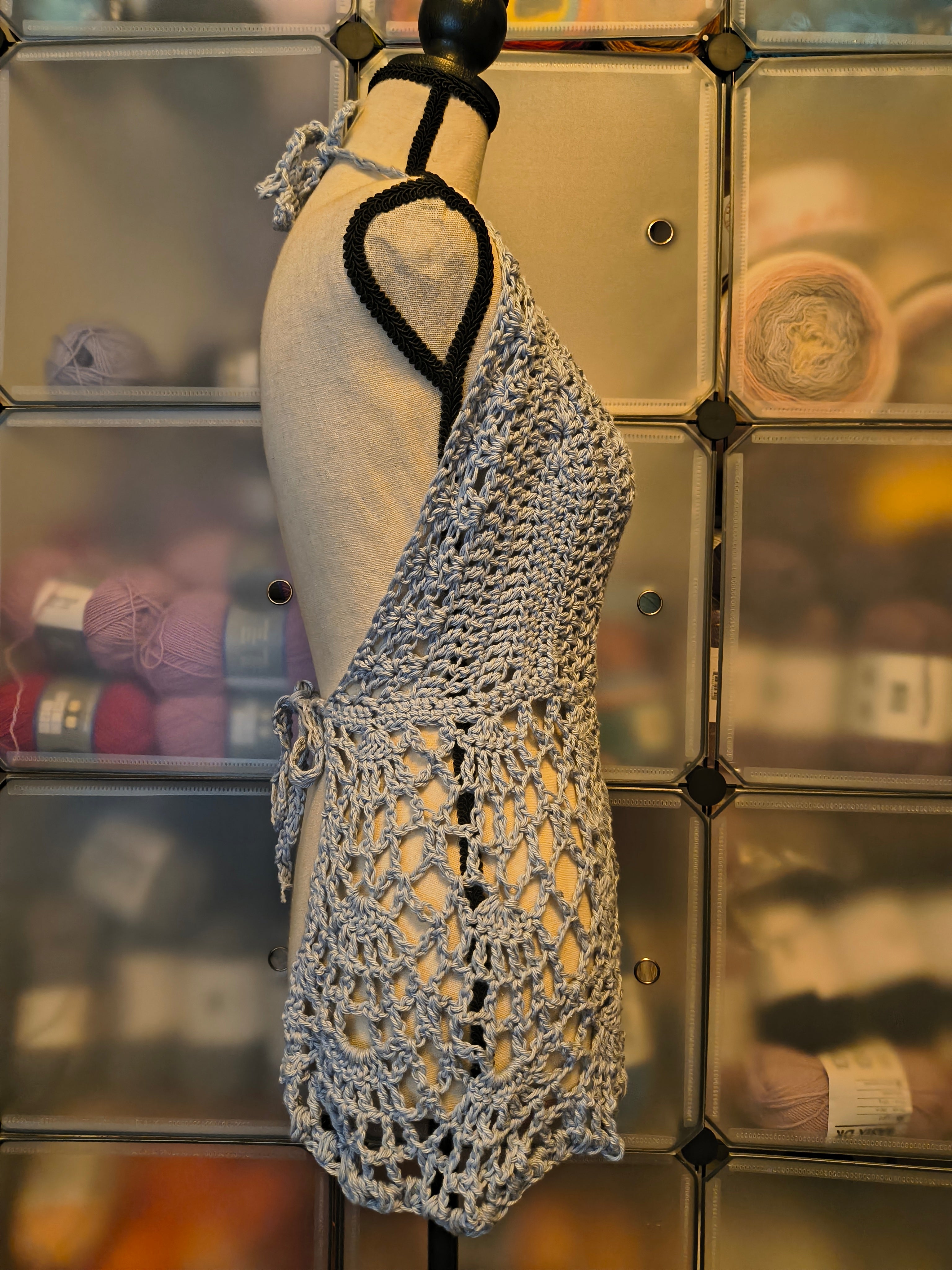 Light Blue Crochet Halter Top - Handmade Lace Summer Top - Open Back Boho Tank