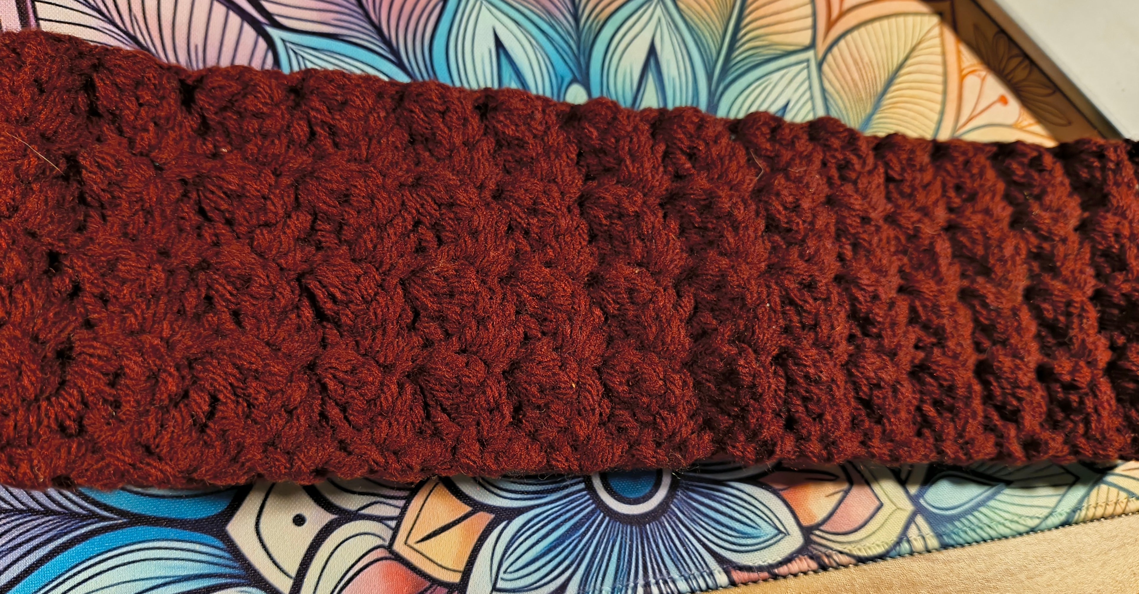 Crochet Headband with Button – Maroon Textured Ear Warmer, Adjustable Crochet Headband, Handmade Acrylic Winter Headband for Women