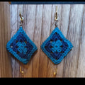 Crochet Granny Square Earrings – Handmade Boho Fiber Jewelry, Lightweight Blue Dangle Earrings