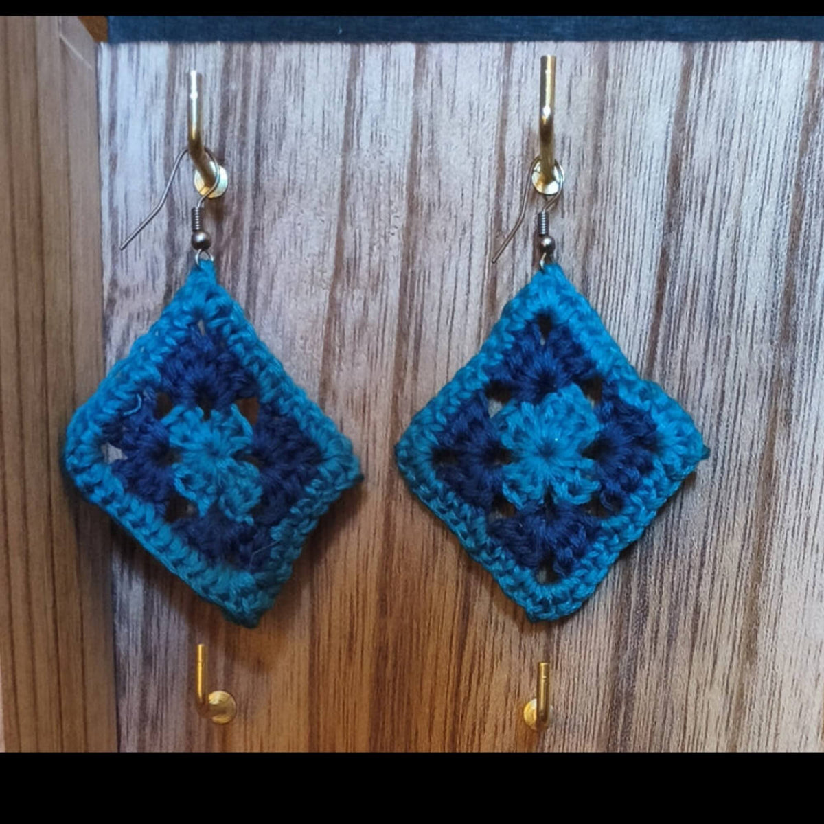 Crochet Granny Square Earrings – Handmade Boho Fiber Jewelry, Lightweight Blue Dangle Earrings