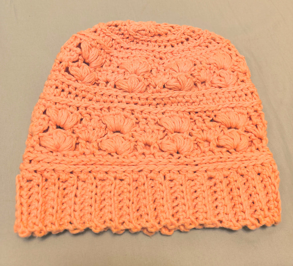 Peach Crochet Beanie – Amarie Beanie, Premium Cotton Blend Hat, Lightweight Breathable Winter Beanie, Handmade Textured Hat for Women