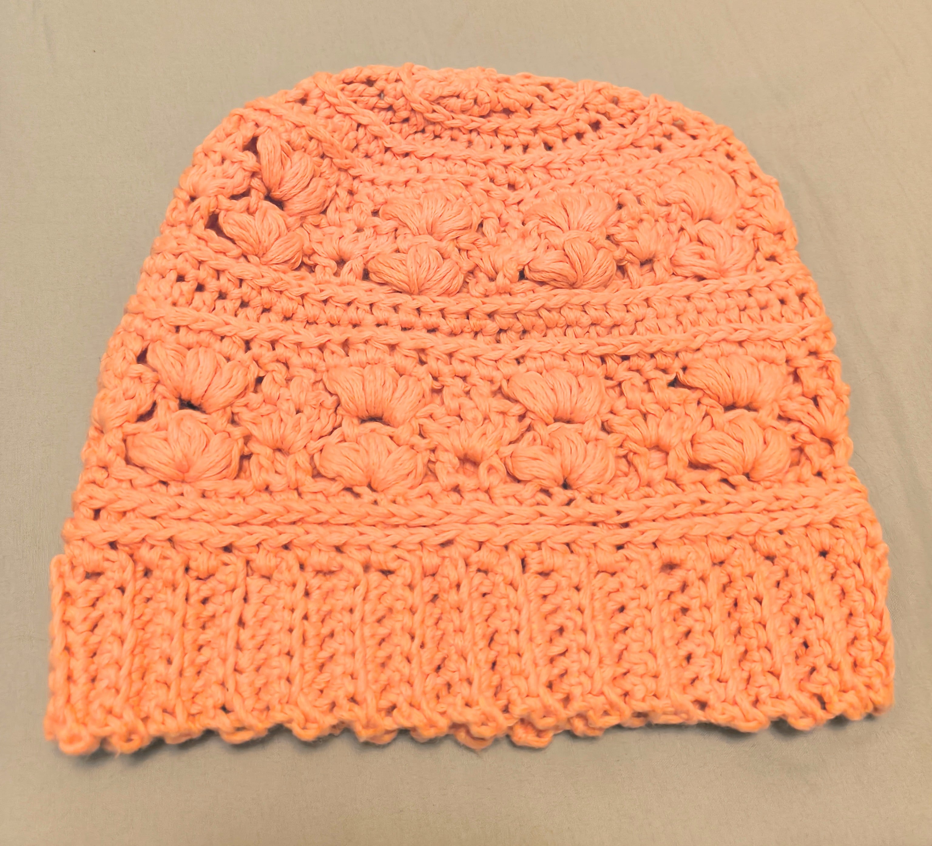 Peach Crochet Beanie – Amarie Beanie, Premium Cotton Blend Hat, Lightweight Breathable Winter Beanie, Handmade Textured Hat for Women