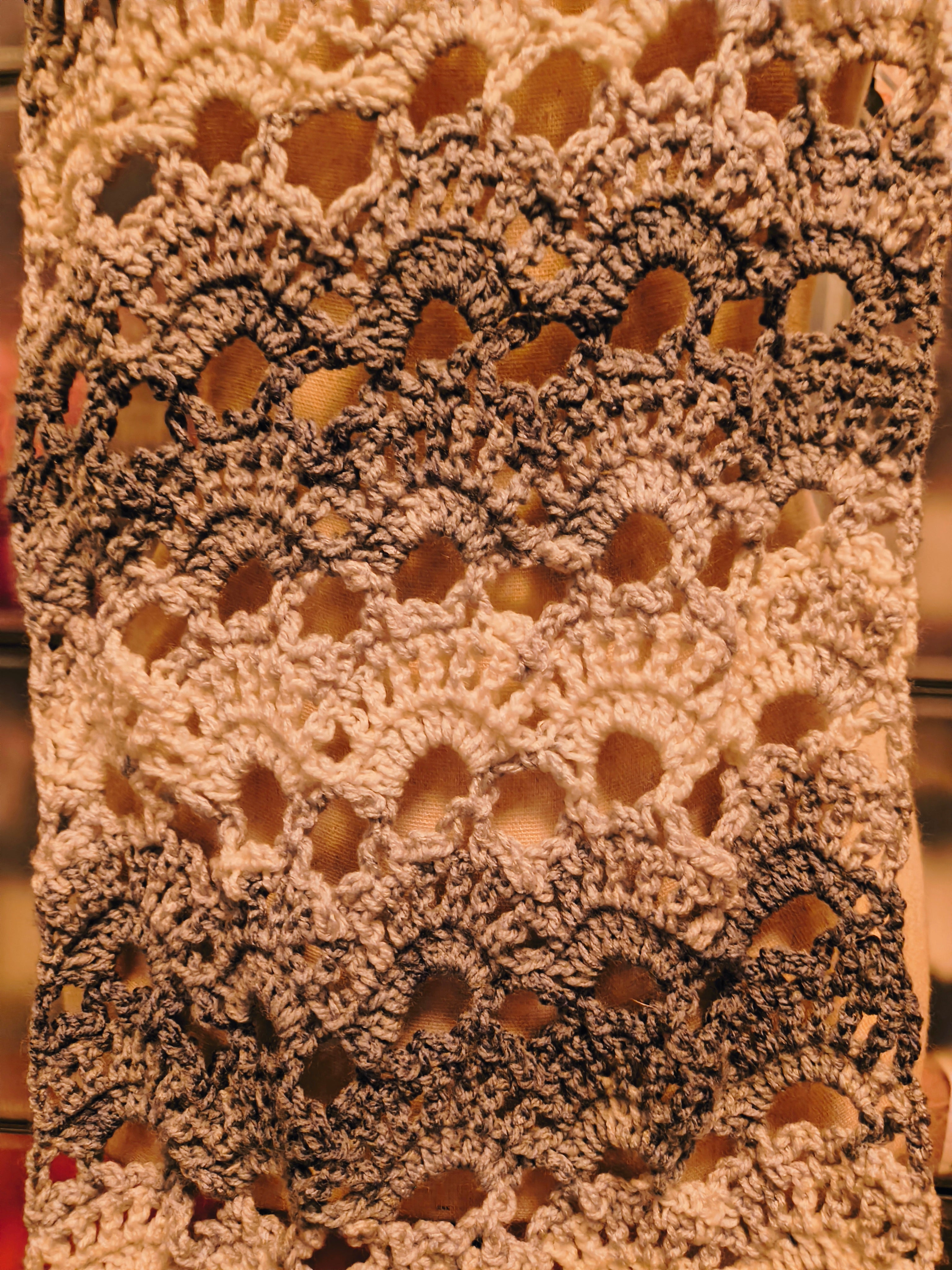 Elegant Gray Lace Crochet Scarf | Handmade Shell Stitch Wrap