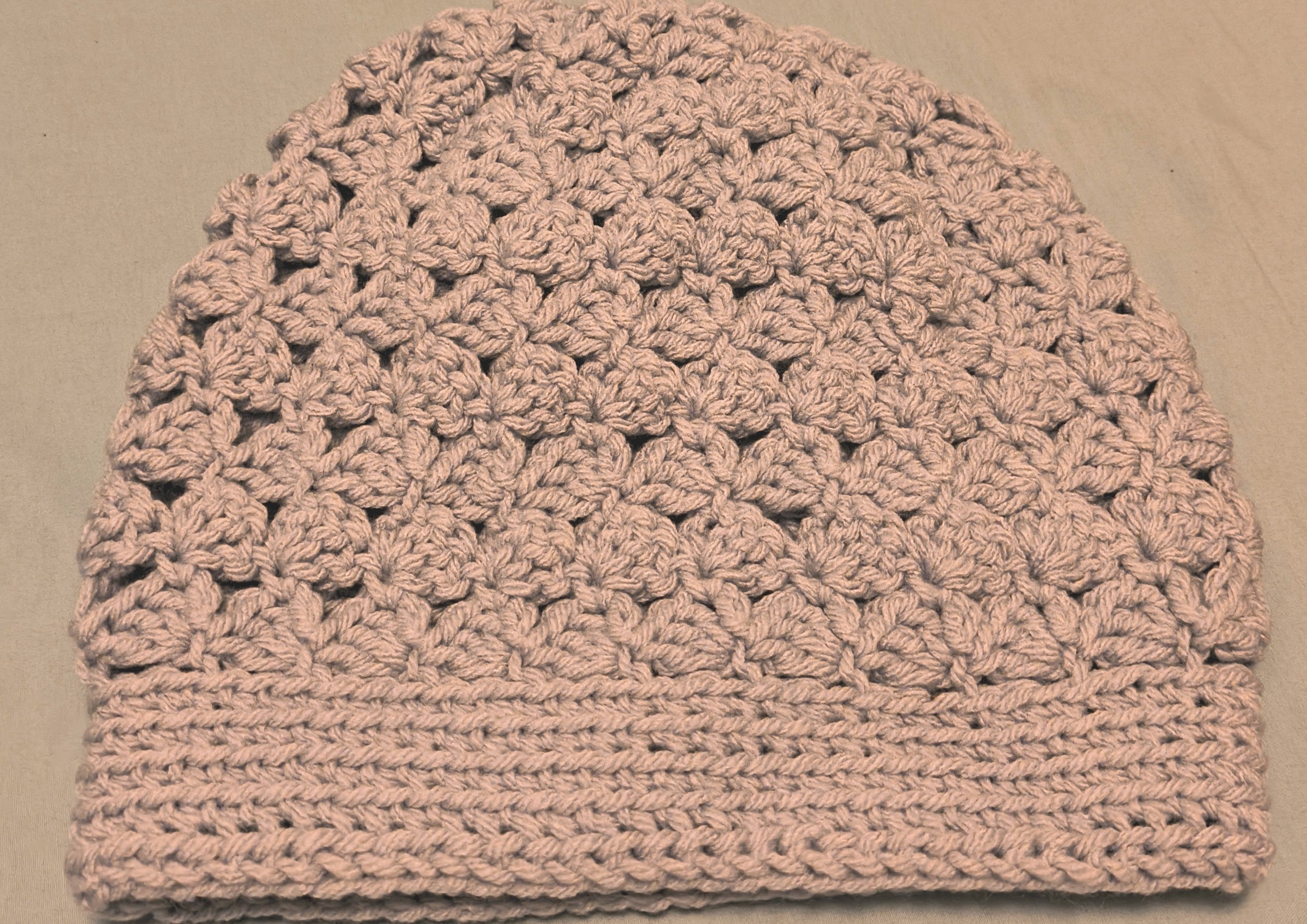 Silver Crochet Beanie – Textured Cluster Stitch Hat, Unique Band Detail, Soft Acrylic Winter Beanie, Handmade Adult Hat