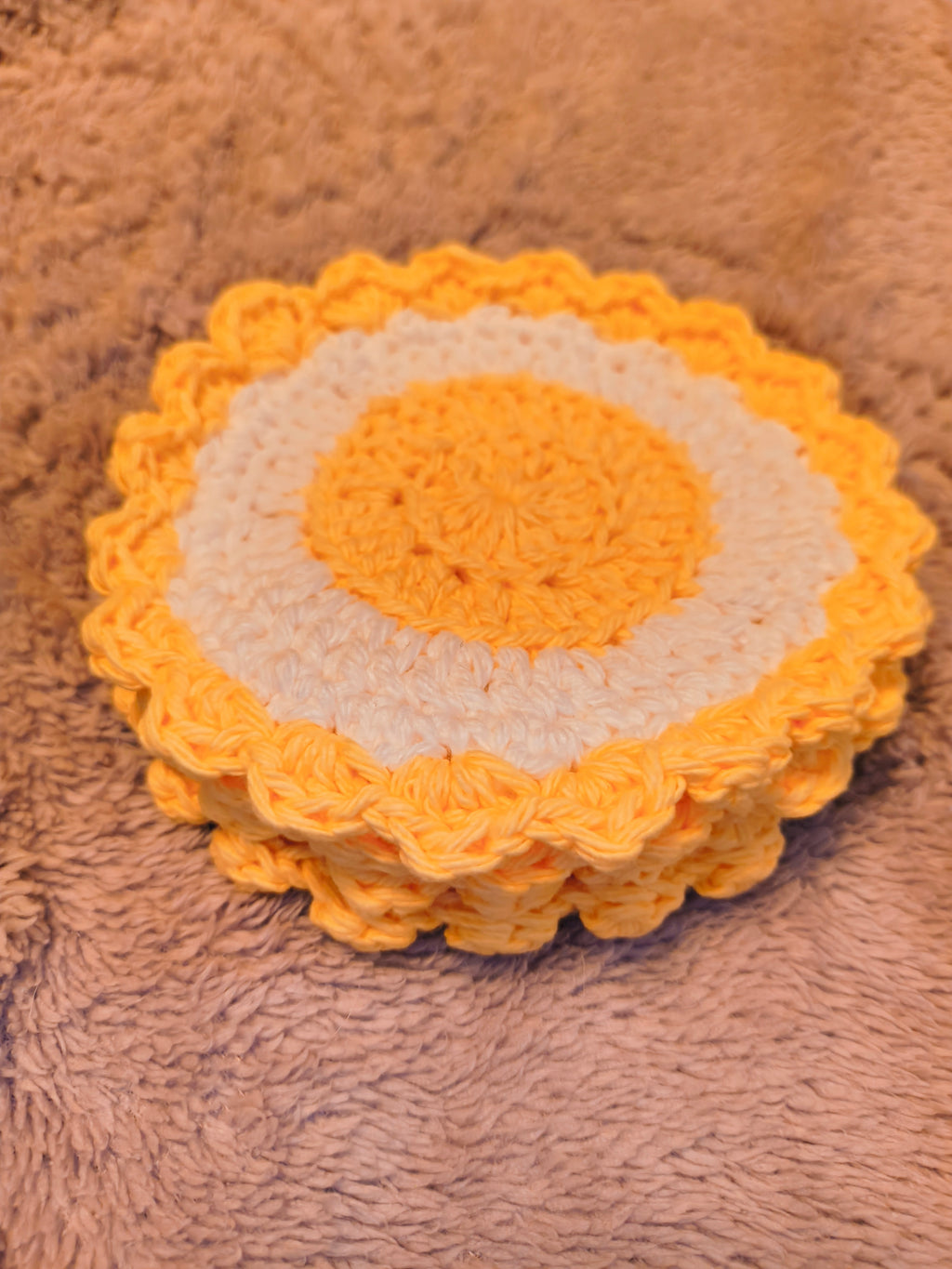 Crochet Cotton Coaster Set | Handmade Drink Coasters | Soft Absorbent Coasters | Yellow