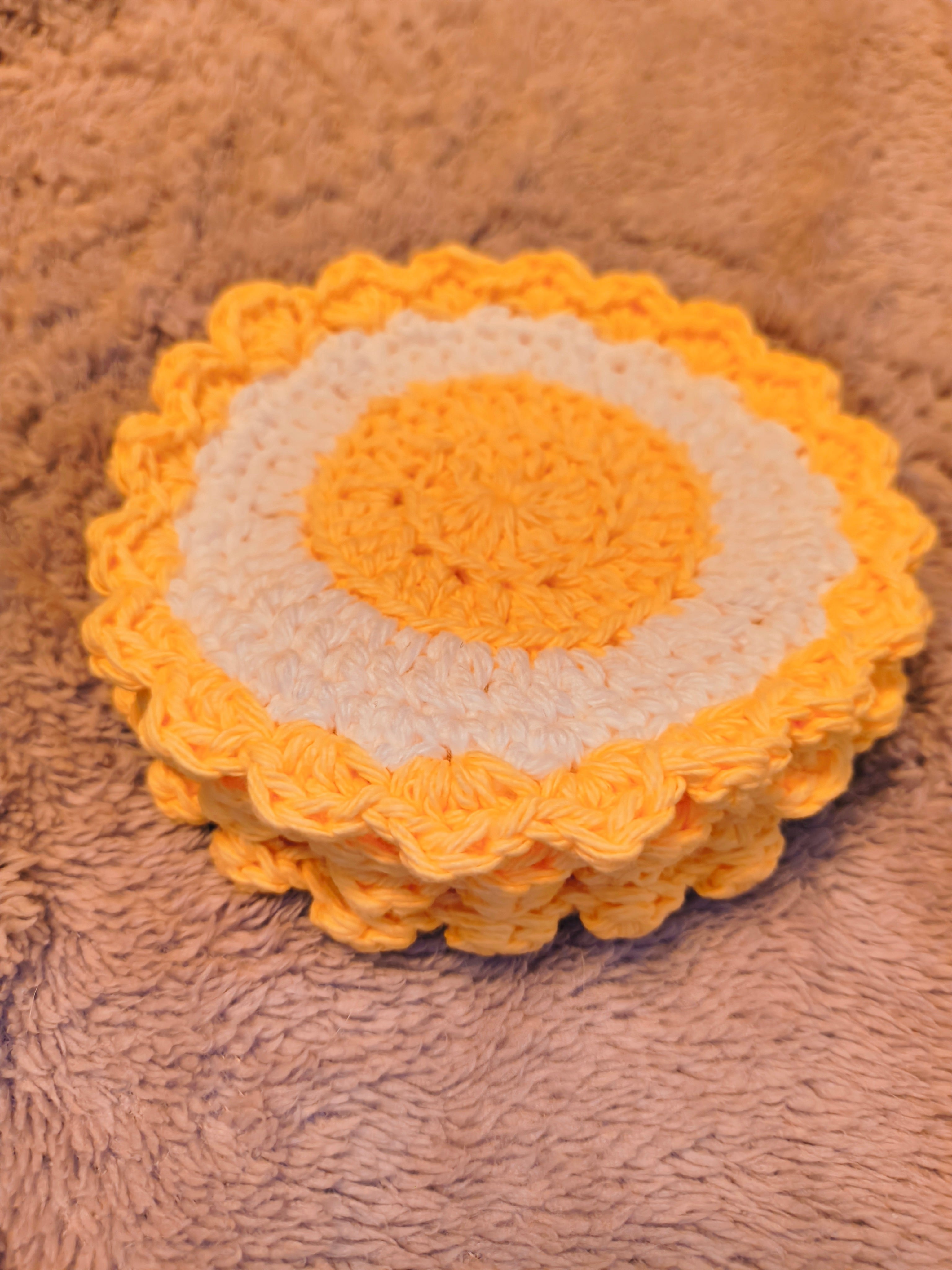 Crochet Cotton Coaster Set | Handmade Drink Coasters | Soft Absorbent Coasters | Yellow