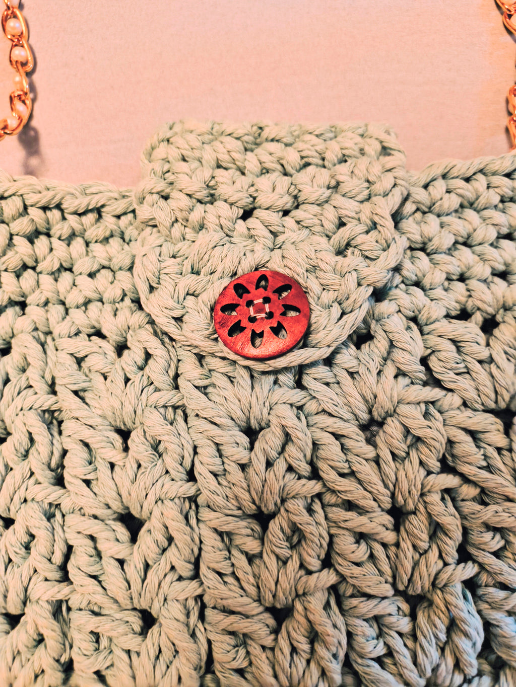 Aqua Crochet Crossbody Purse with Pearl Chain Strap