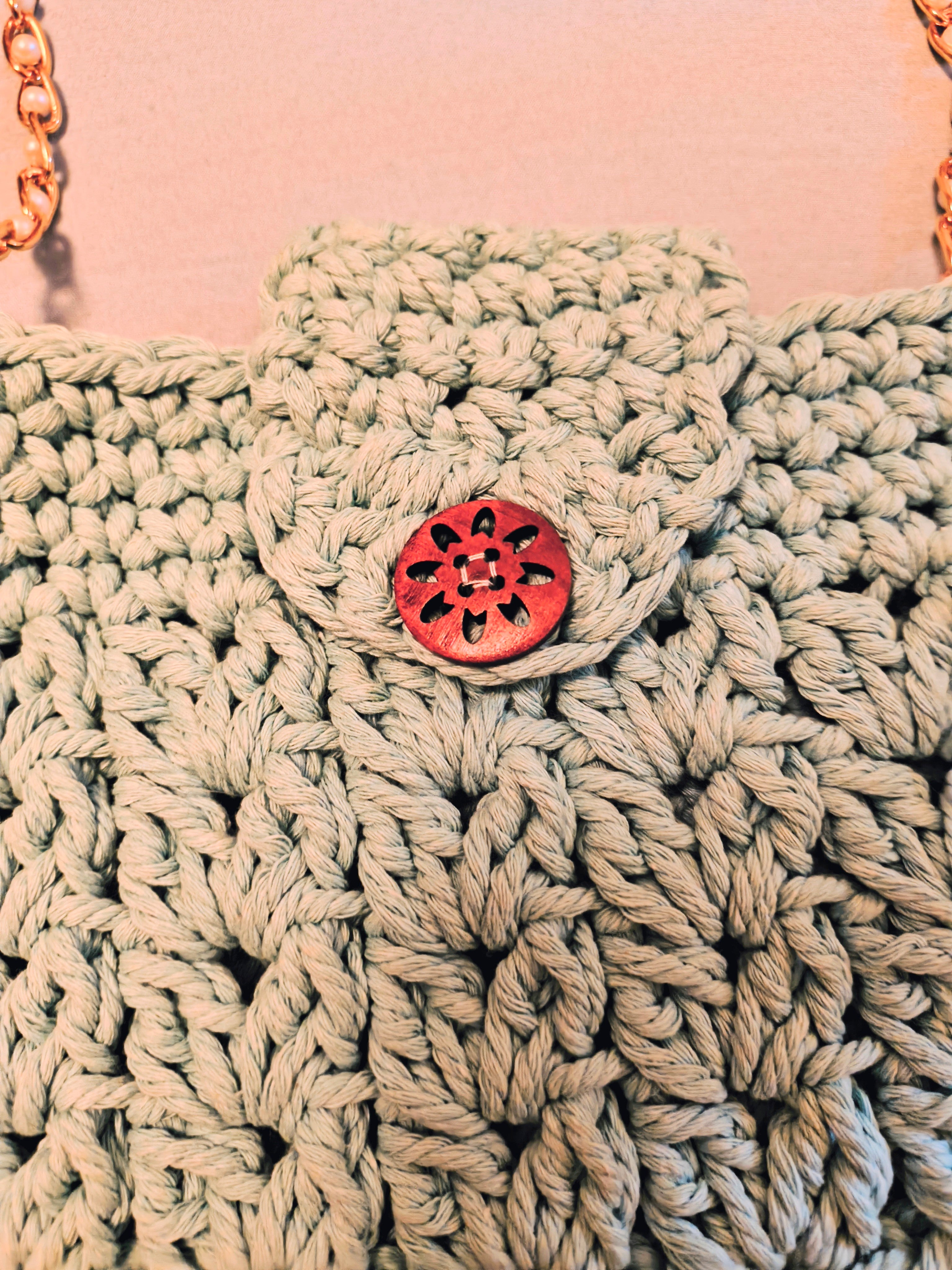 Aqua Crochet Crossbody Purse with Pearl Chain Strap