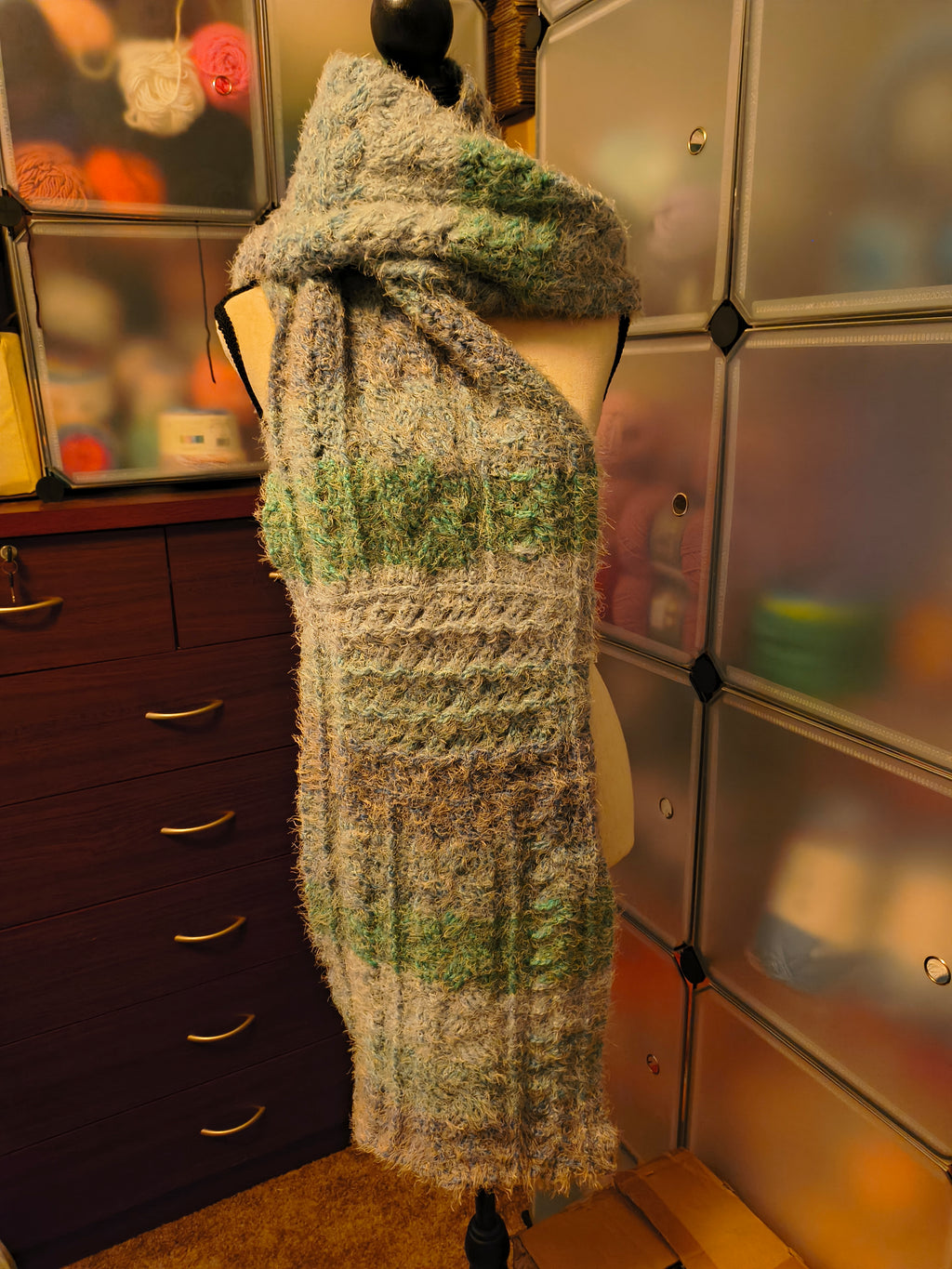 Fuzzy Crochet Cable Scarf – Oversized Plush Crochet Wrap – Soft Textured Winter Scarf – Handmade Chunky Artisan Shawl