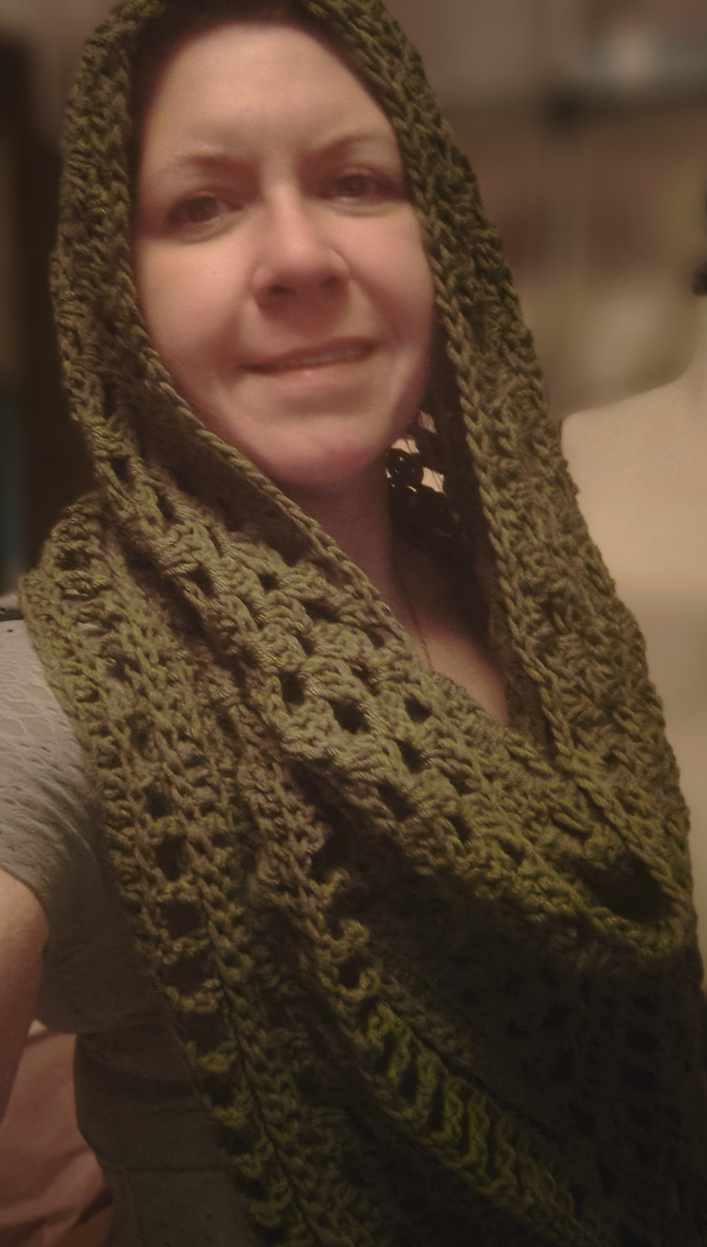 Olive Earth Hooded Shawl – Handmade Crochet Wrap