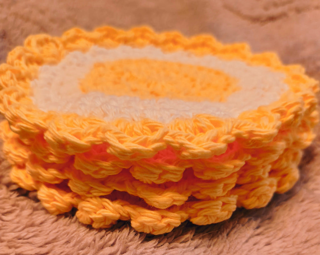 Crochet Cotton Coaster Set | Handmade Drink Coasters | Soft Absorbent Coasters | Yellow