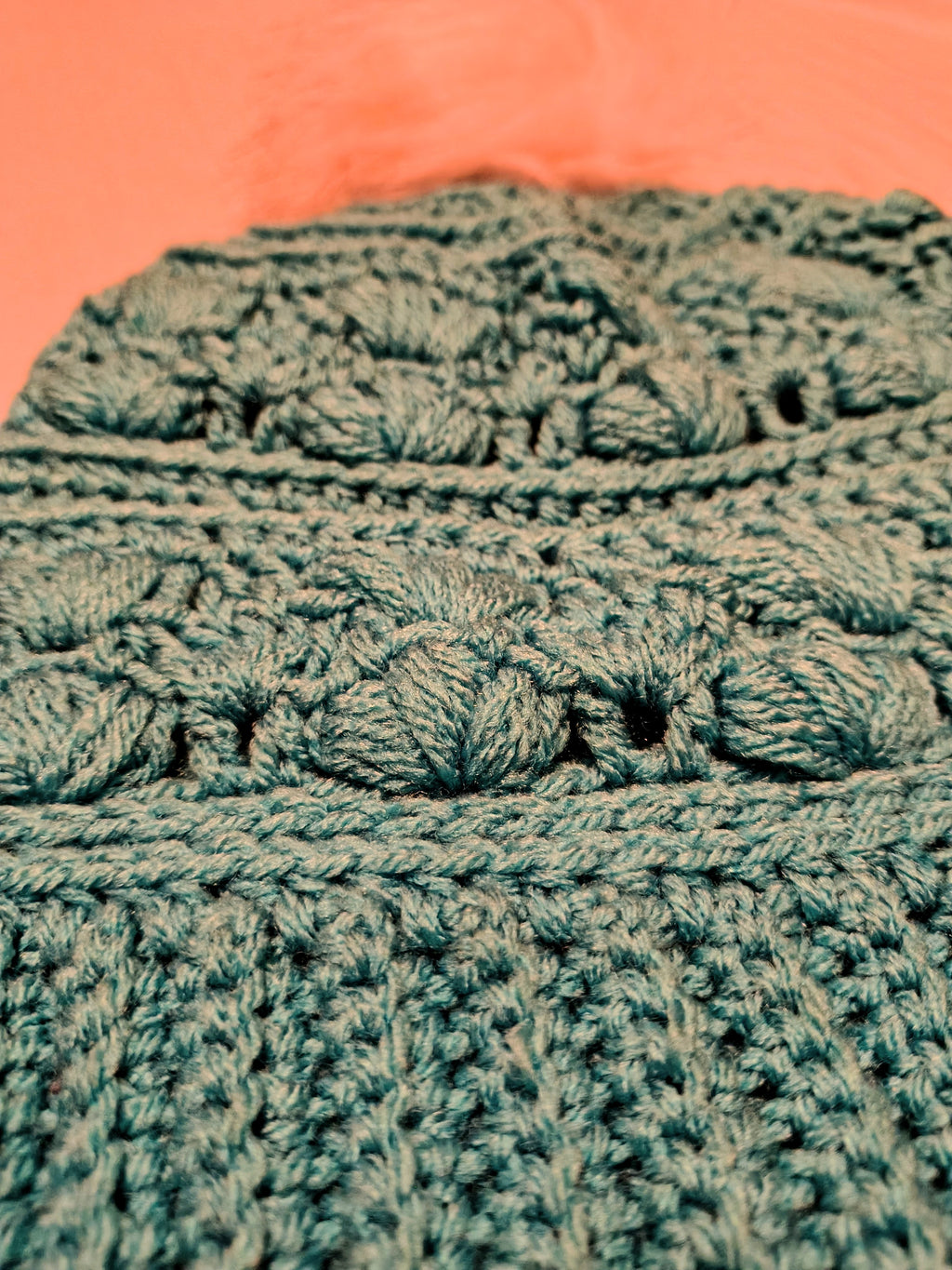 Boho Teal Slouchy Crochet Beanie - Faux Fur Pom - Soft Textured Winter Hat - Handmade Amarie Slouch Hat
