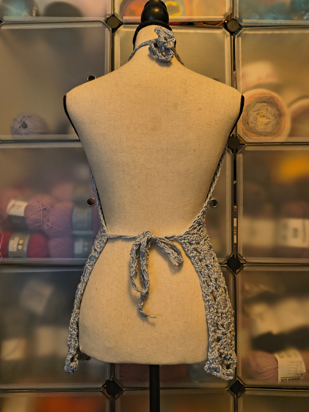 Light Blue Crochet Halter Top - Handmade Lace Summer Top - Open Back Boho Tank