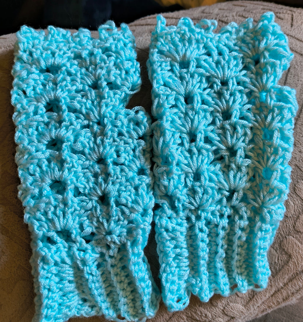 Ice Blue Crochet Fingerless Gloves | Soft Handmade Wrist Warmers