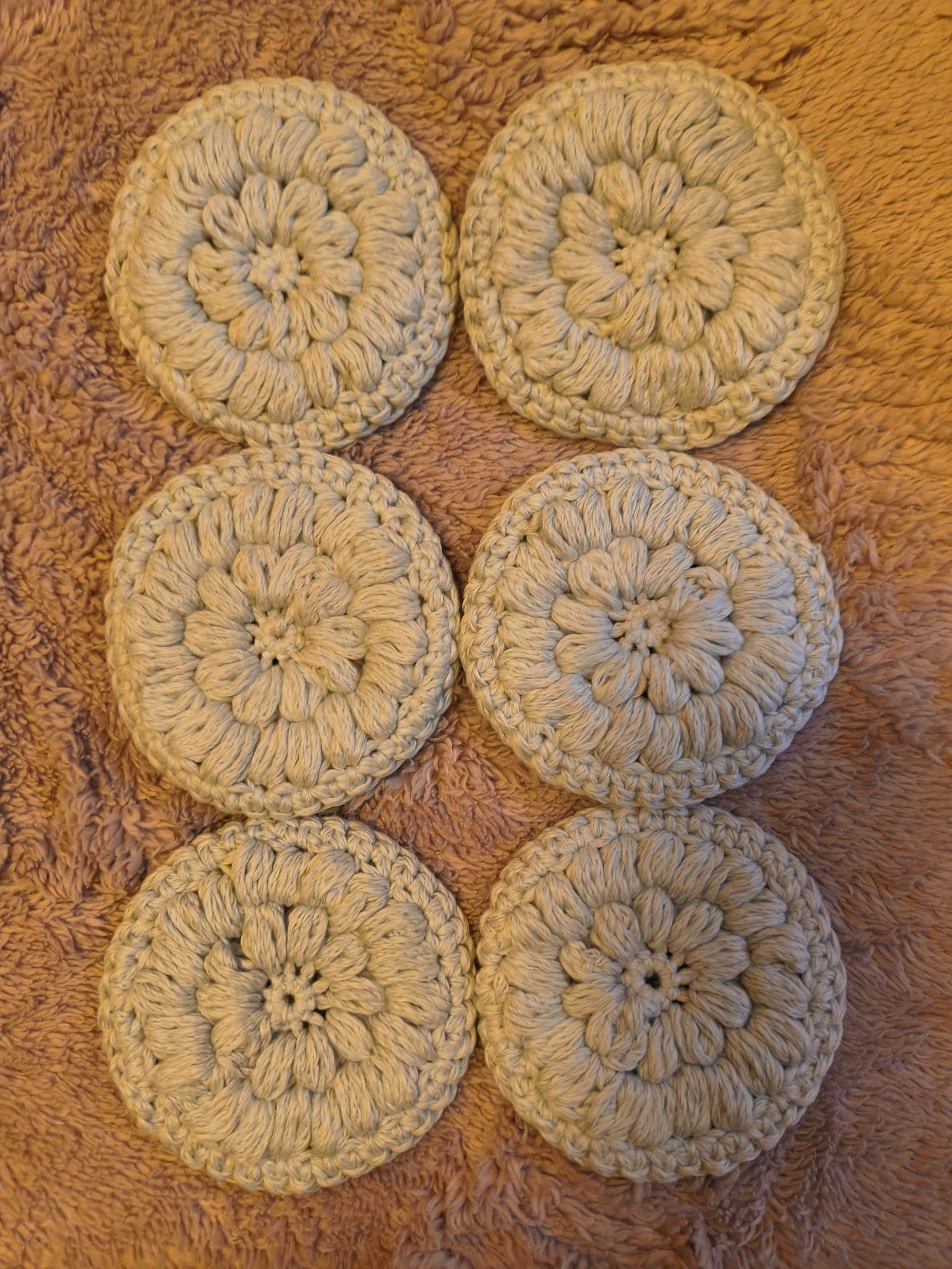 Reusable Crochet Face Scrubbies Set of 6 | Soft Cotton Blend Makeup Remover Pads | Eco Friendly Skincare | Silver Gray