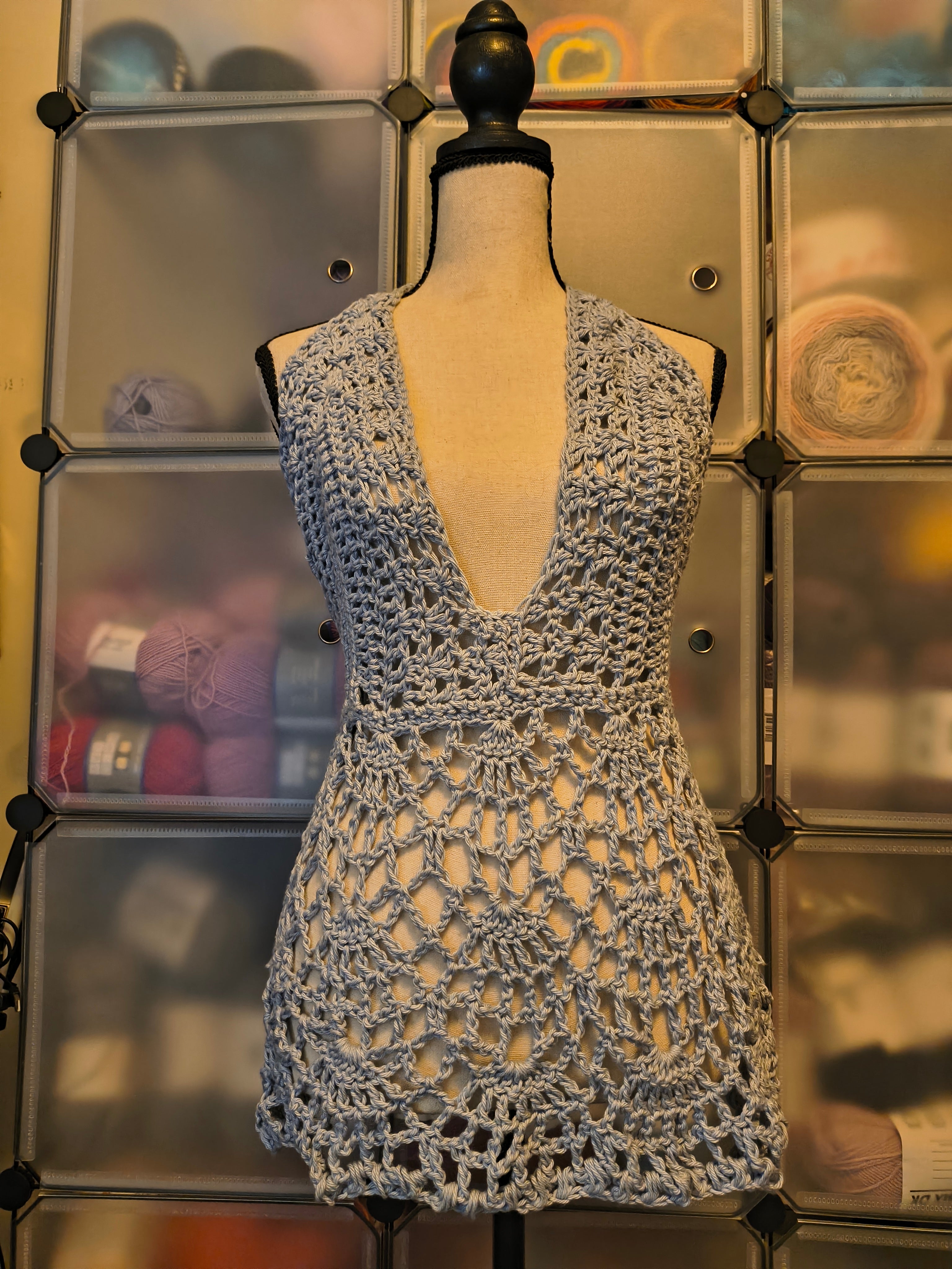 Light Blue Crochet Halter Top - Handmade Lace Summer Top - Open Back Boho Tank