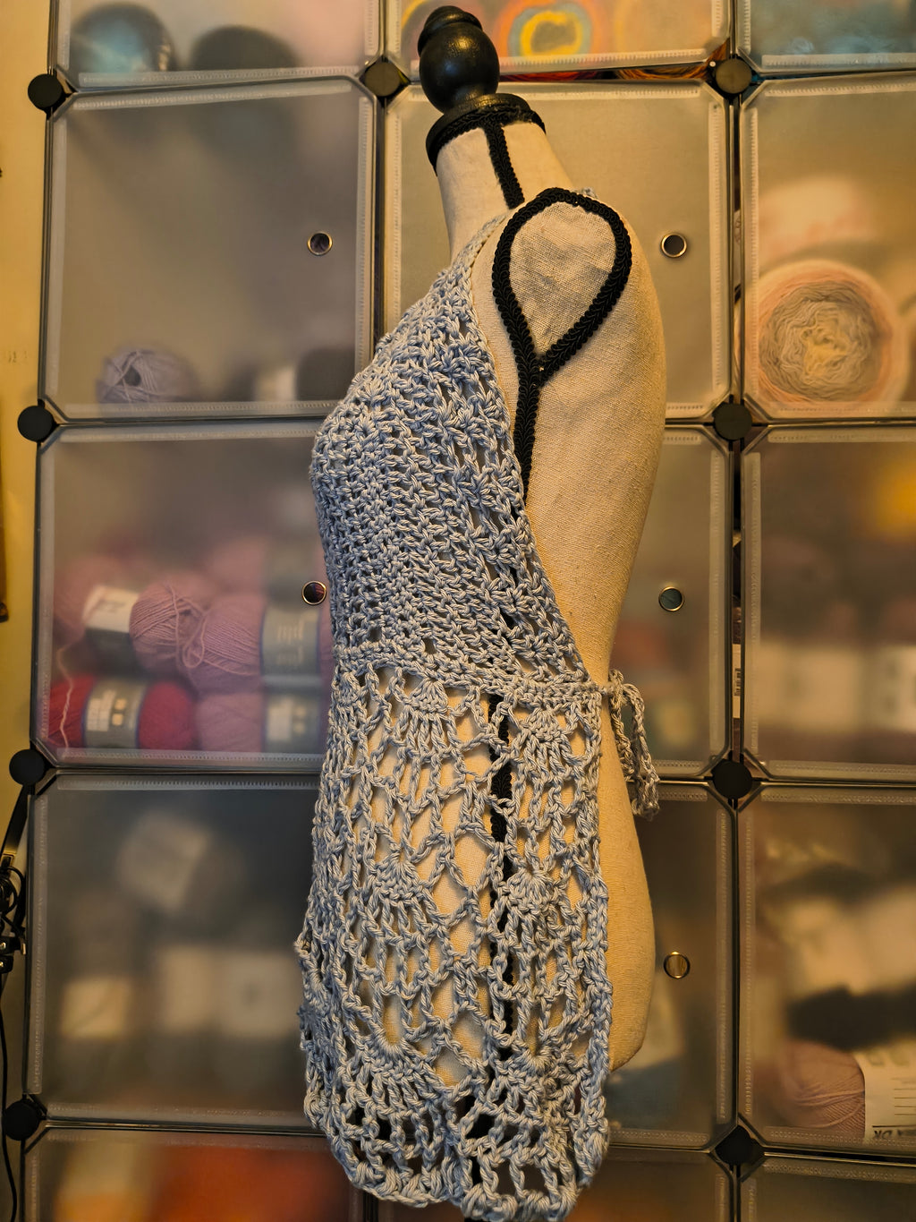 Light Blue Crochet Halter Top - Handmade Lace Summer Top - Open Back Boho Tank