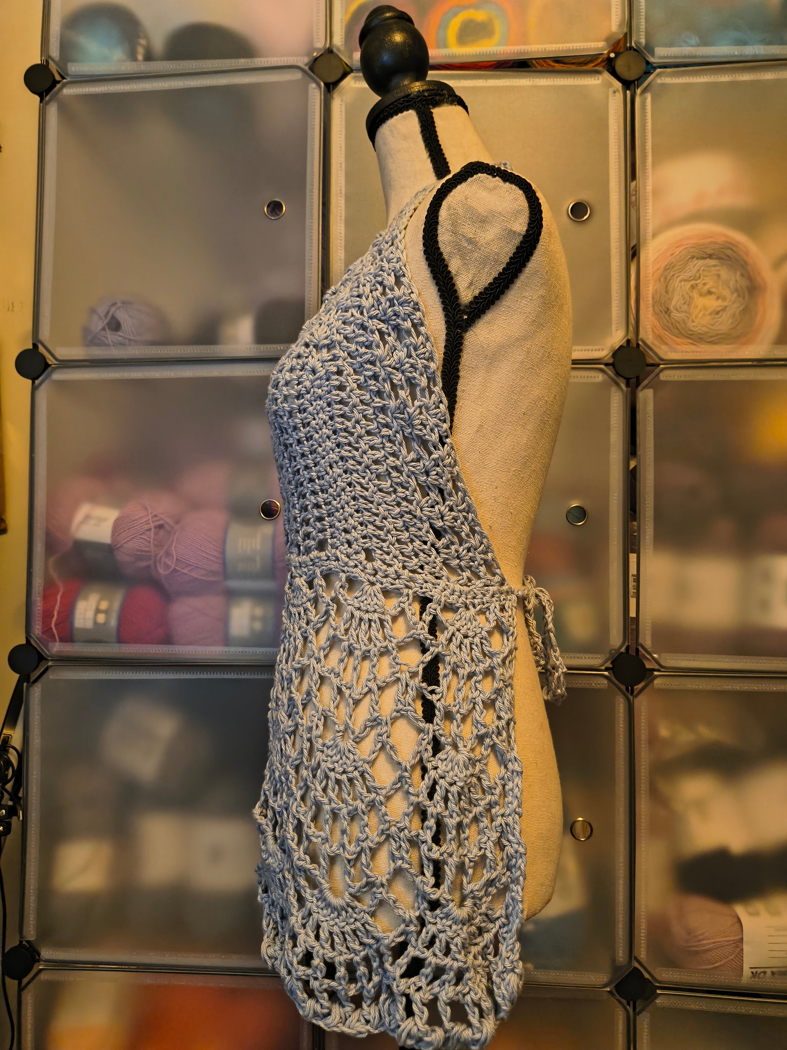Light Blue Crochet Halter Top - Handmade Lace Summer Top - Open Back Boho Tank