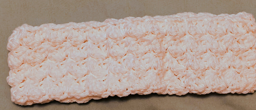 Crochet Headband Ear Warmer – White Acrylic with Wooden Flower Button Closure