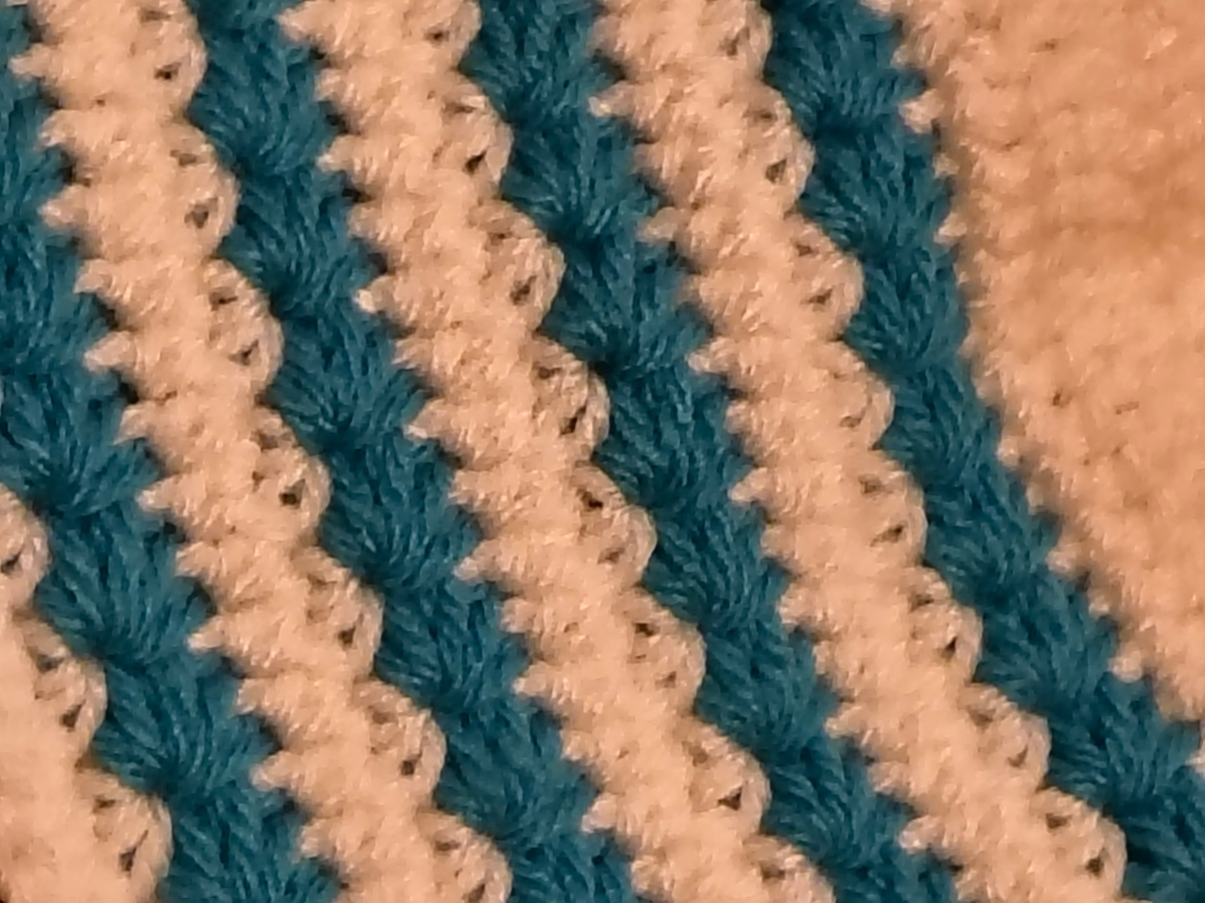 Adult Crochet Beanie – White & Teal Striped Acrylic Hat, Textured