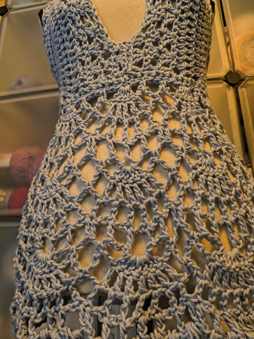 Light Blue Crochet Halter Top - Handmade Lace Summer Top - Open Back Boho Tank