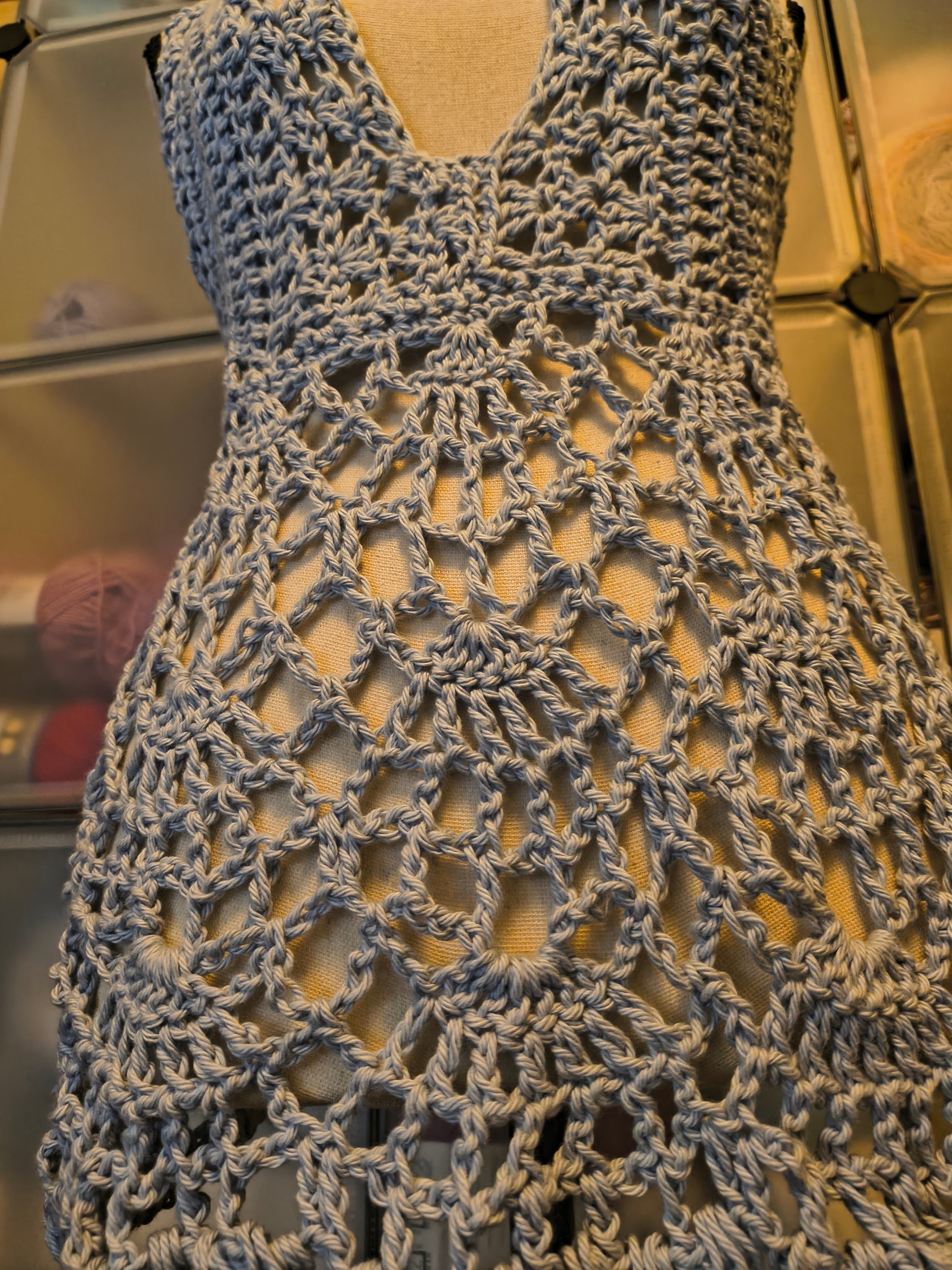 Light Blue Crochet Halter Top - Handmade Lace Summer Top - Open Back Boho Tank