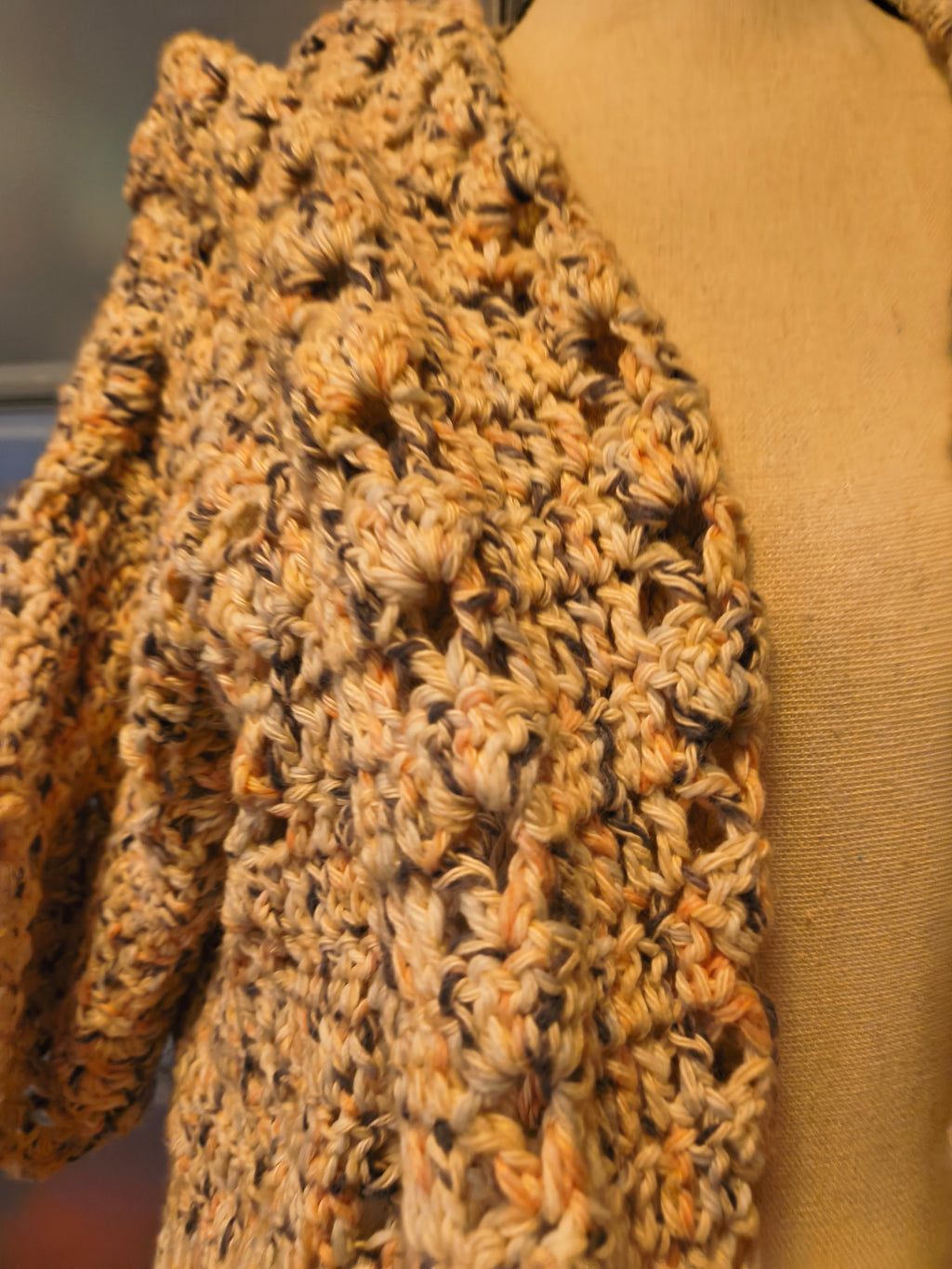 Handmade Crochet Hooded Cardigan – Lightweight Cotton Boho Duster – XL Open Front Sweater