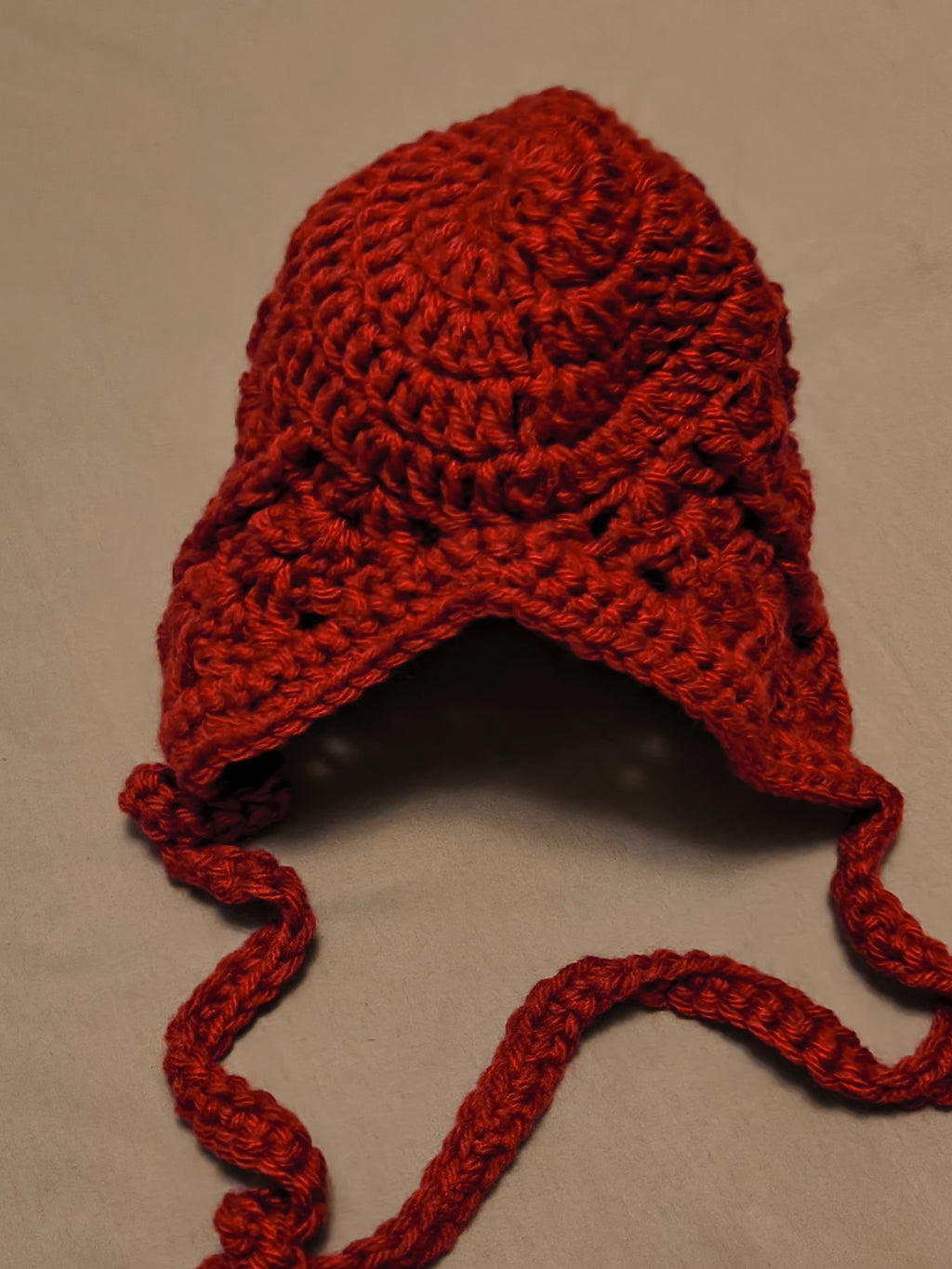 Dark Pink Crochet Baby Bonnet – Handmade Newborn Hat with Ties, Soft Acrylic Baby Girl Bonnet, Cozy Infant Photo Prop