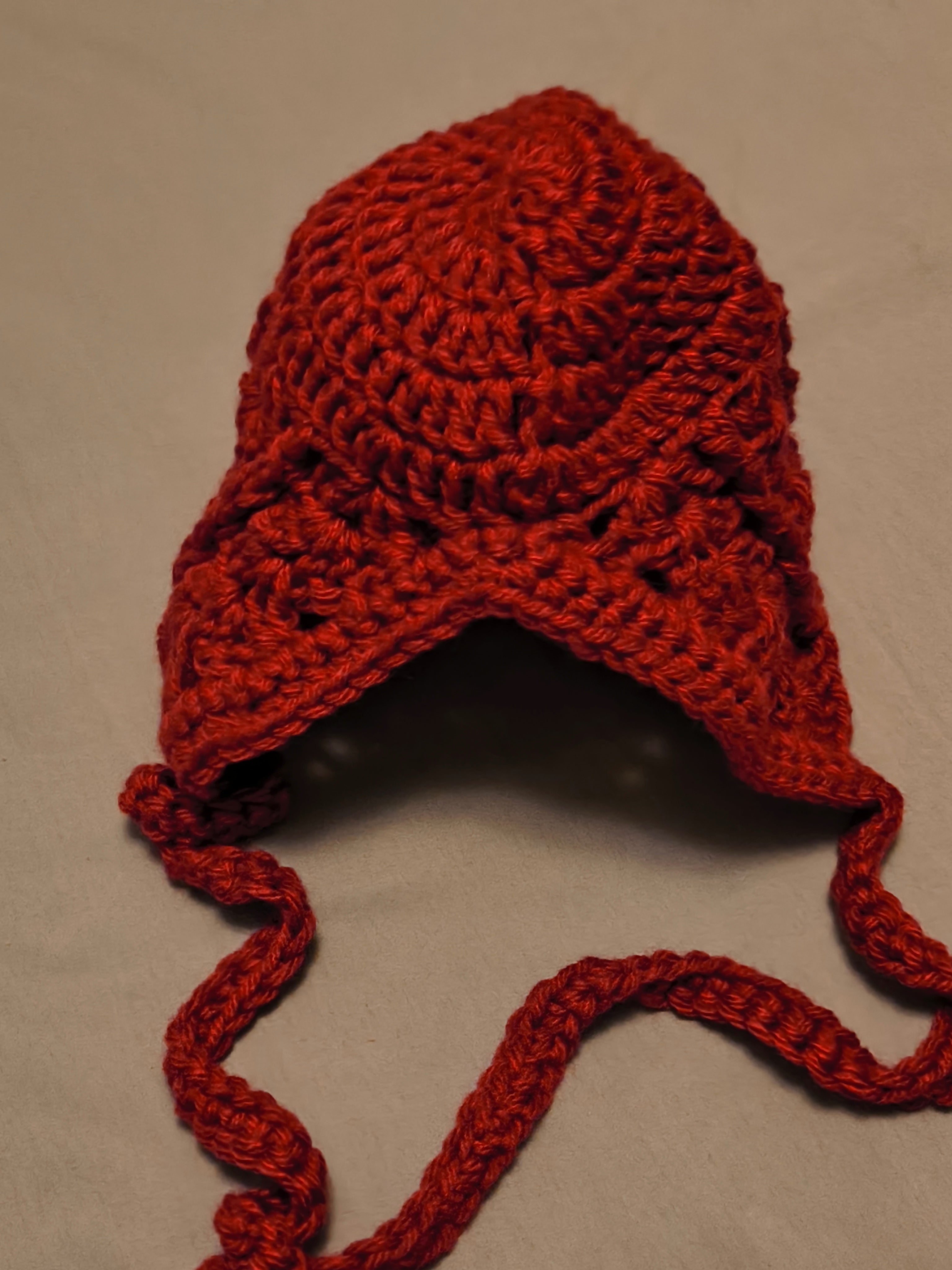 Dark Pink Crochet Baby Bonnet – Handmade Newborn Hat with Ties, Soft Acrylic Baby Girl Bonnet, Cozy Infant Photo Prop