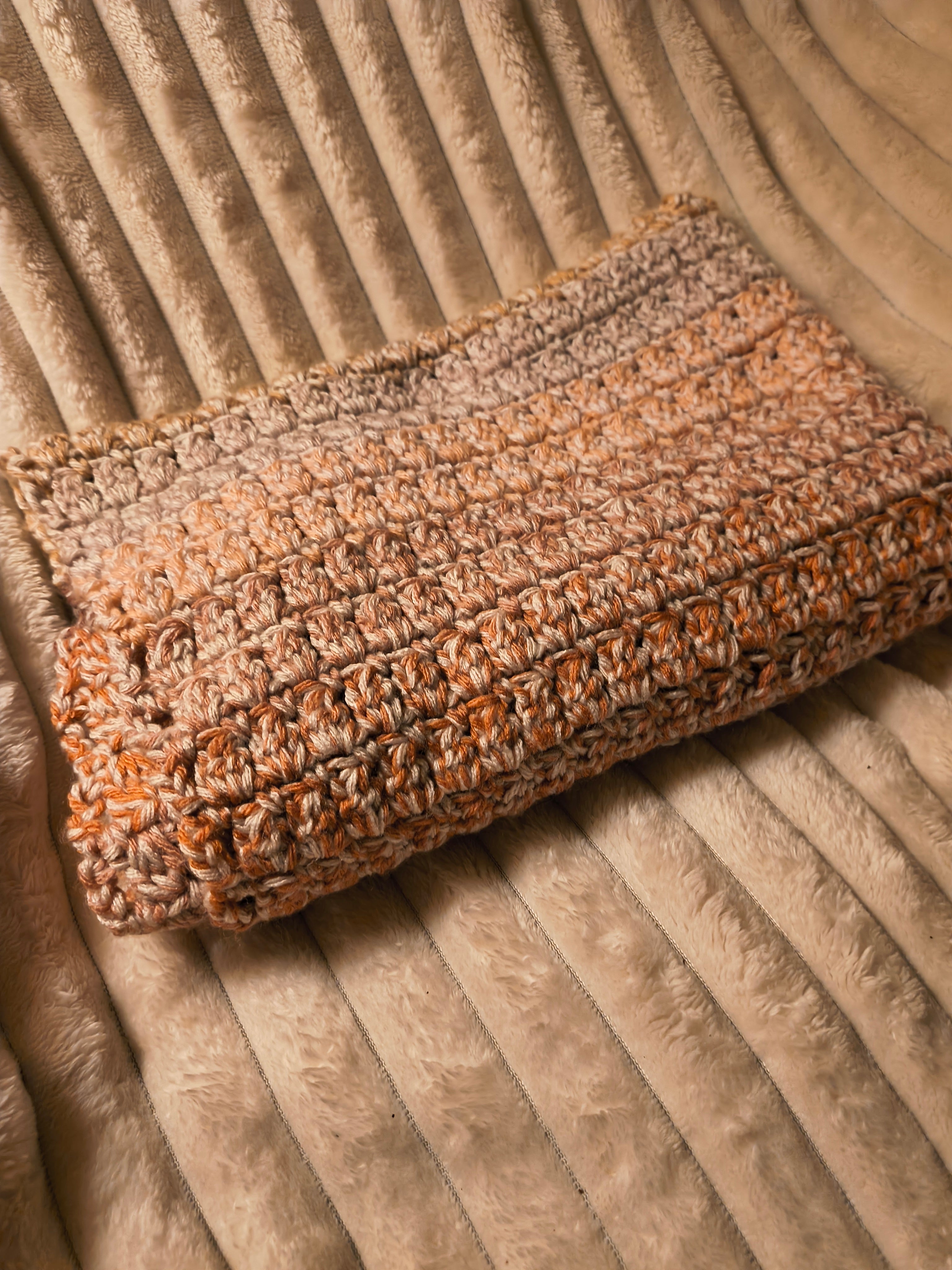 Handmade crocheted peach baby blanket soft cozy thick boho nursery gift