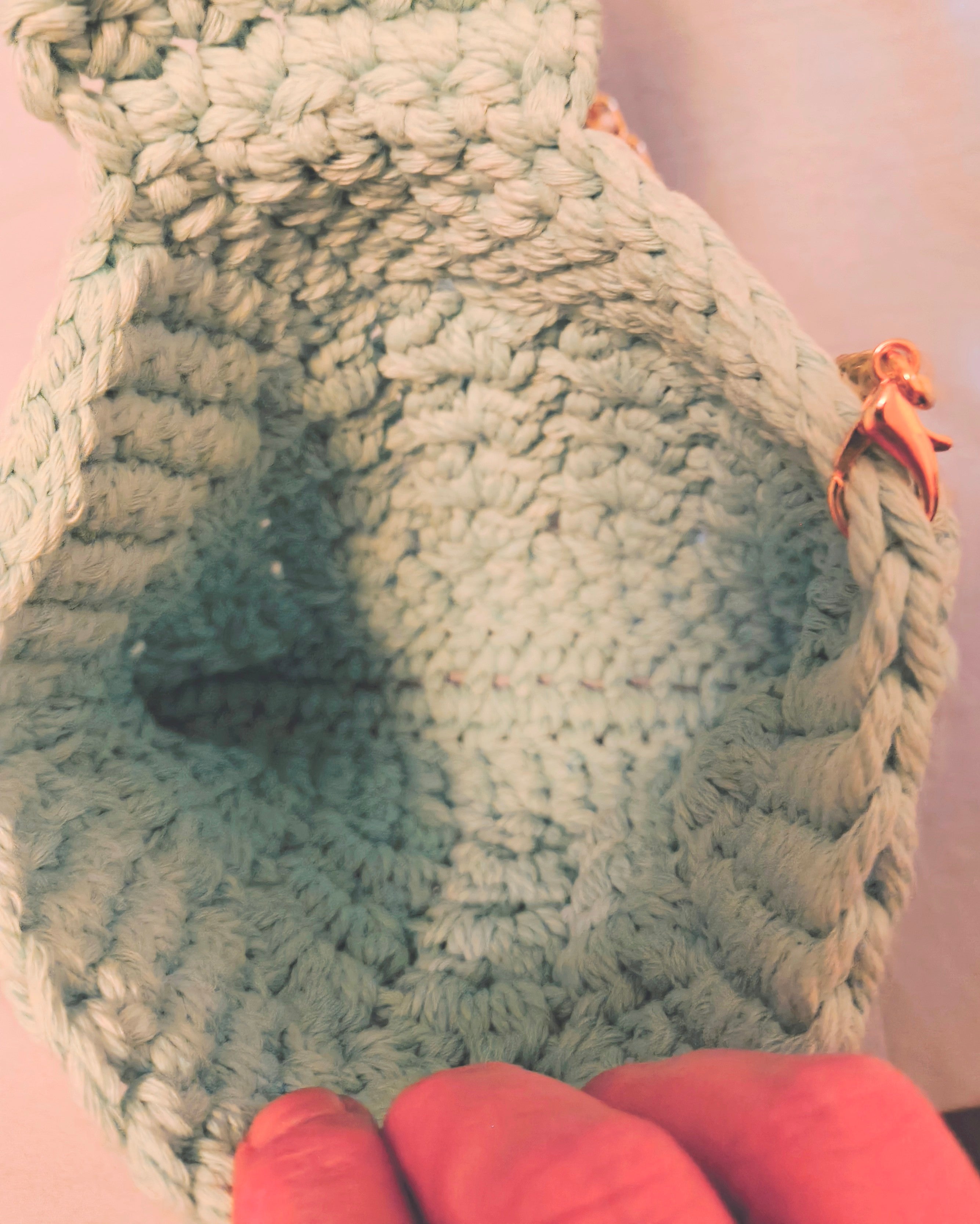 Aqua Crochet Crossbody Purse with Pearl Chain Strap