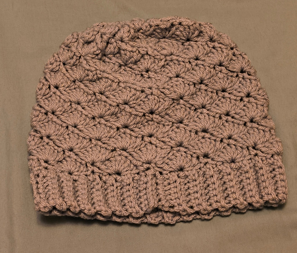 Silver Crochet Beanie – Shell Stitch Hat, Soft Acrylic Winter Beanie, Handmade Textured Hat, Classic Neutral Crochet Hat