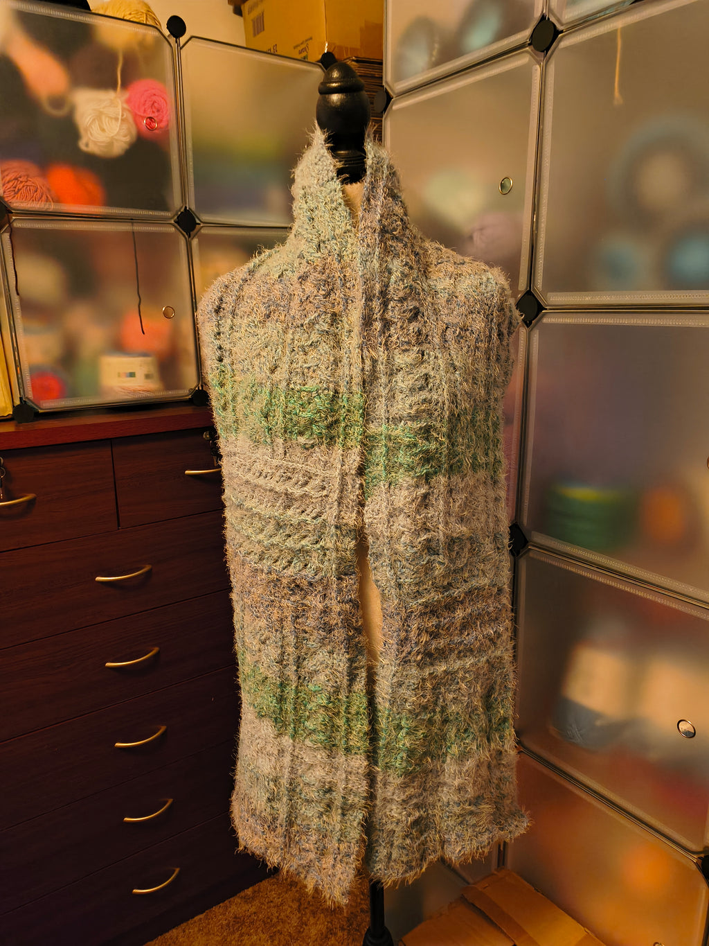 Fuzzy Crochet Cable Scarf – Oversized Plush Crochet Wrap – Soft Textured Winter Scarf – Handmade Chunky Artisan Shawl