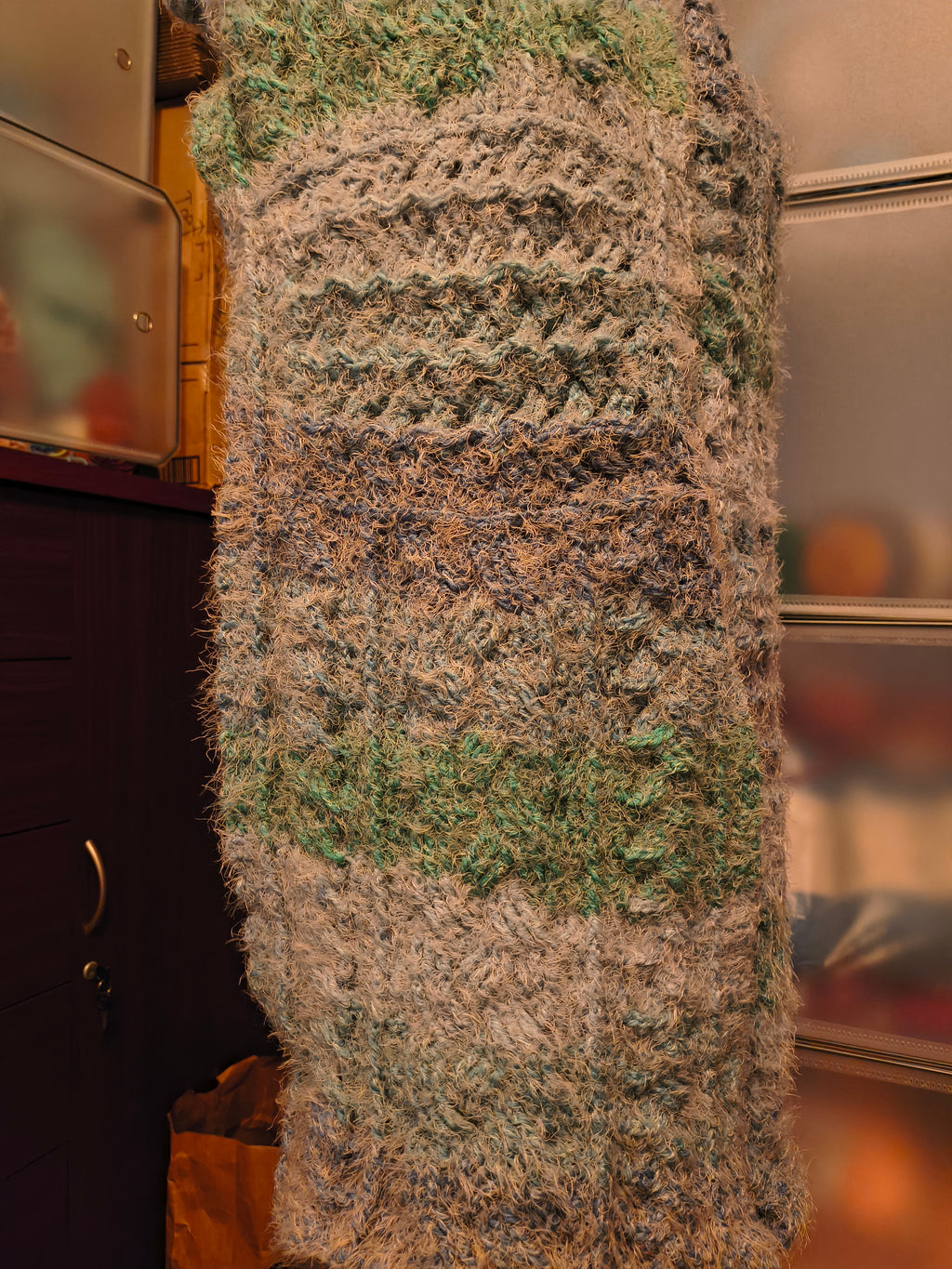 Fuzzy Crochet Cable Scarf – Oversized Plush Crochet Wrap – Soft Textured Winter Scarf – Handmade Chunky Artisan Shawl