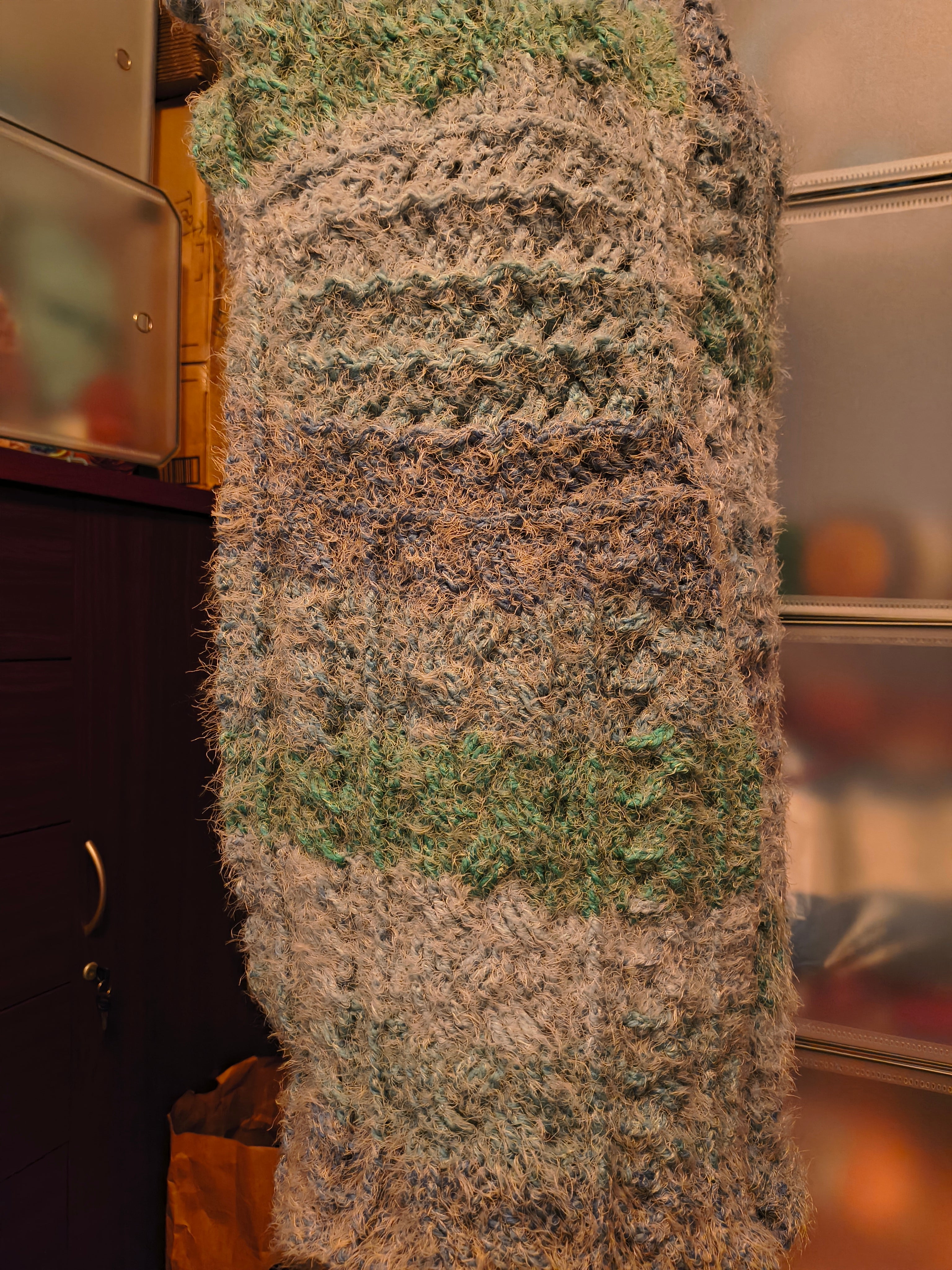 Fuzzy Crochet Cable Scarf – Oversized Plush Crochet Wrap – Soft Textured Winter Scarf – Handmade Chunky Artisan Shawl