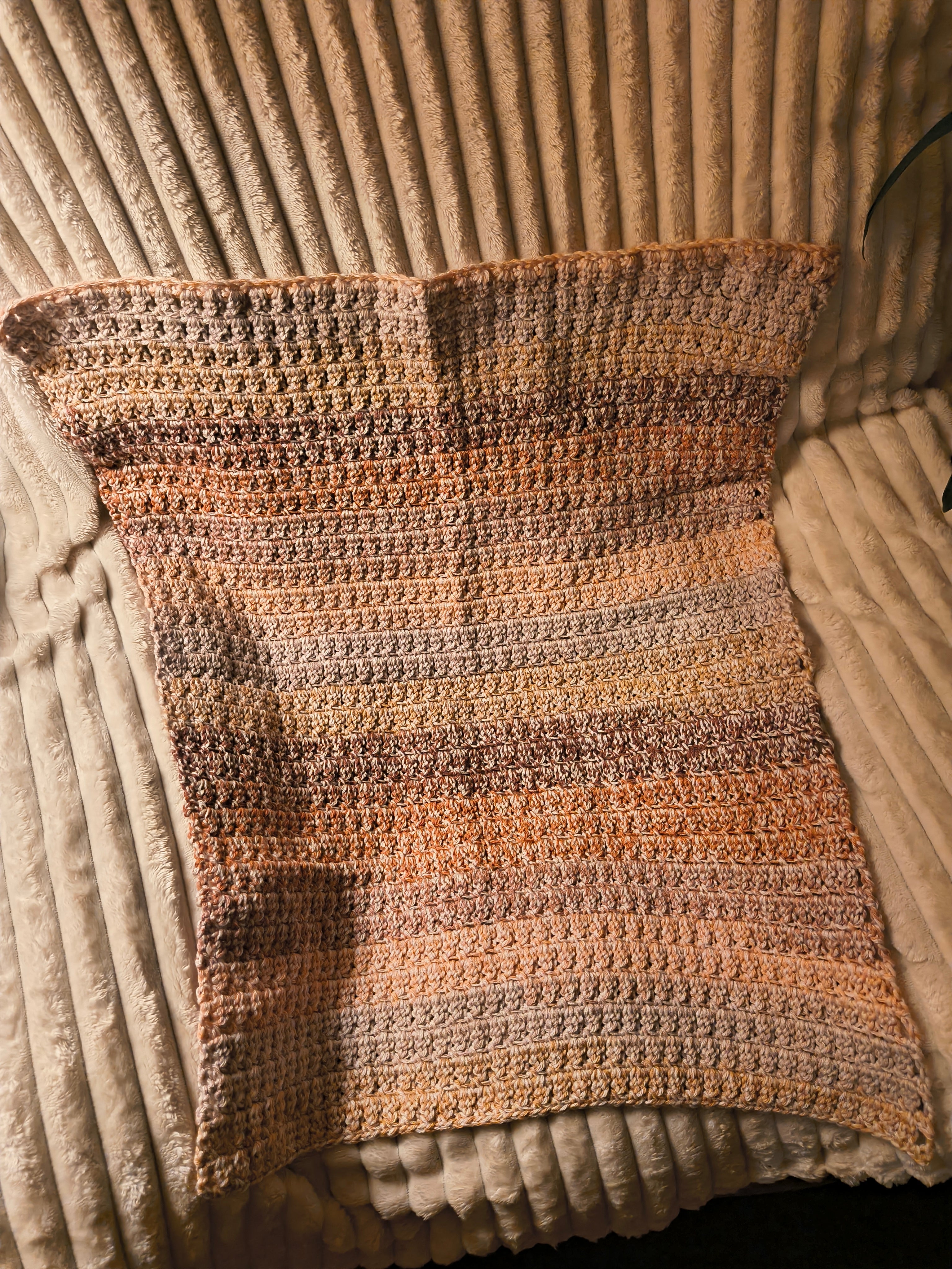 Earthy Peach Crochet Baby Blanket – Handmade Boho Stroller Blanket – Thick Cozy Neutral Nursery Gift