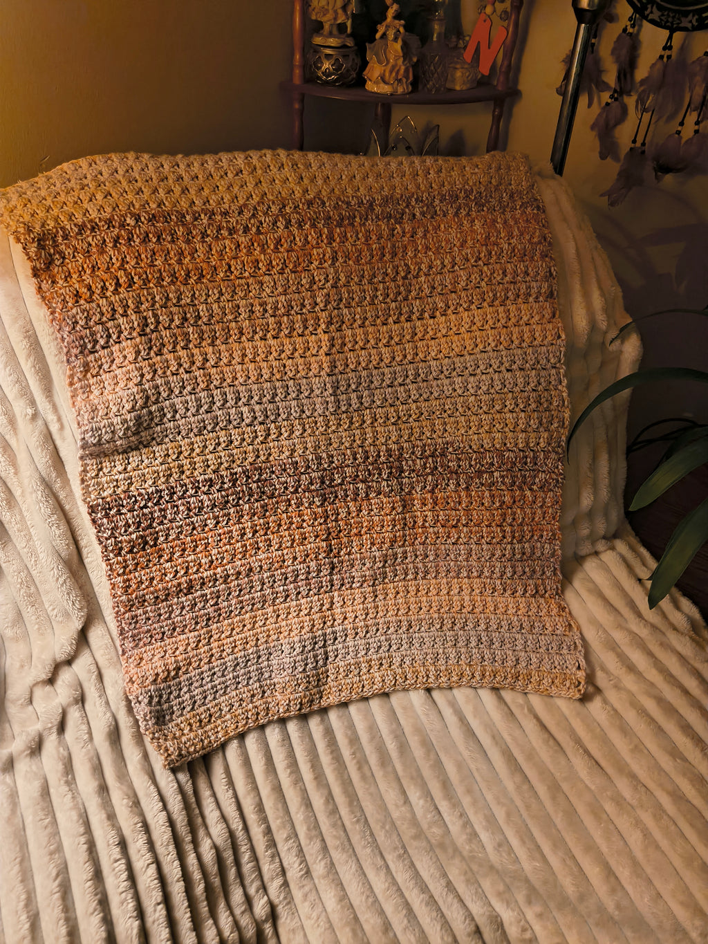 Earthy Peach Crochet Baby Blanket – Handmade Boho Stroller Blanket – Thick Cozy Neutral Nursery Gift