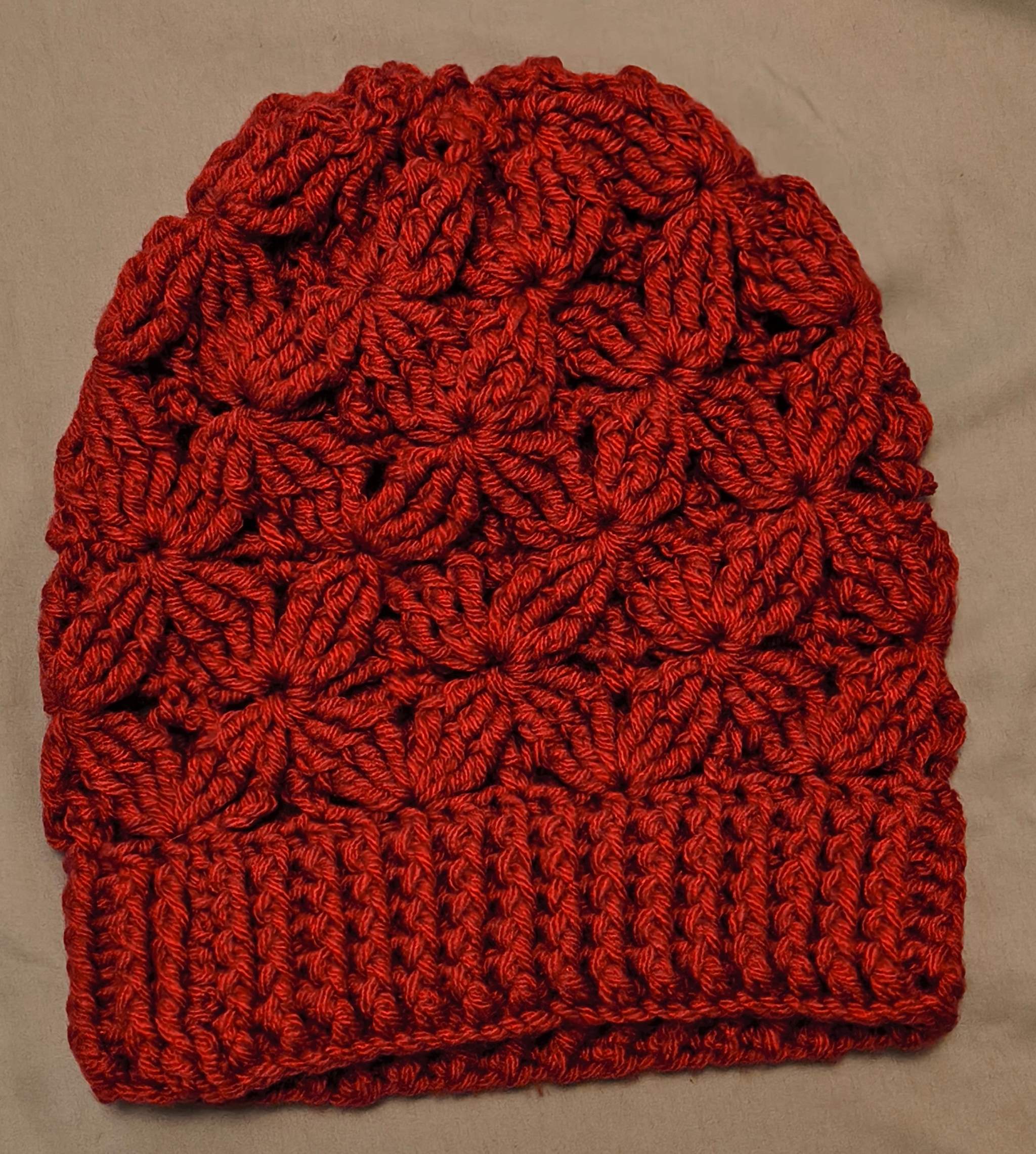 Crochet Flower of Life Hat – Handmade Textured Beanie in Purple, Rose, or Teal